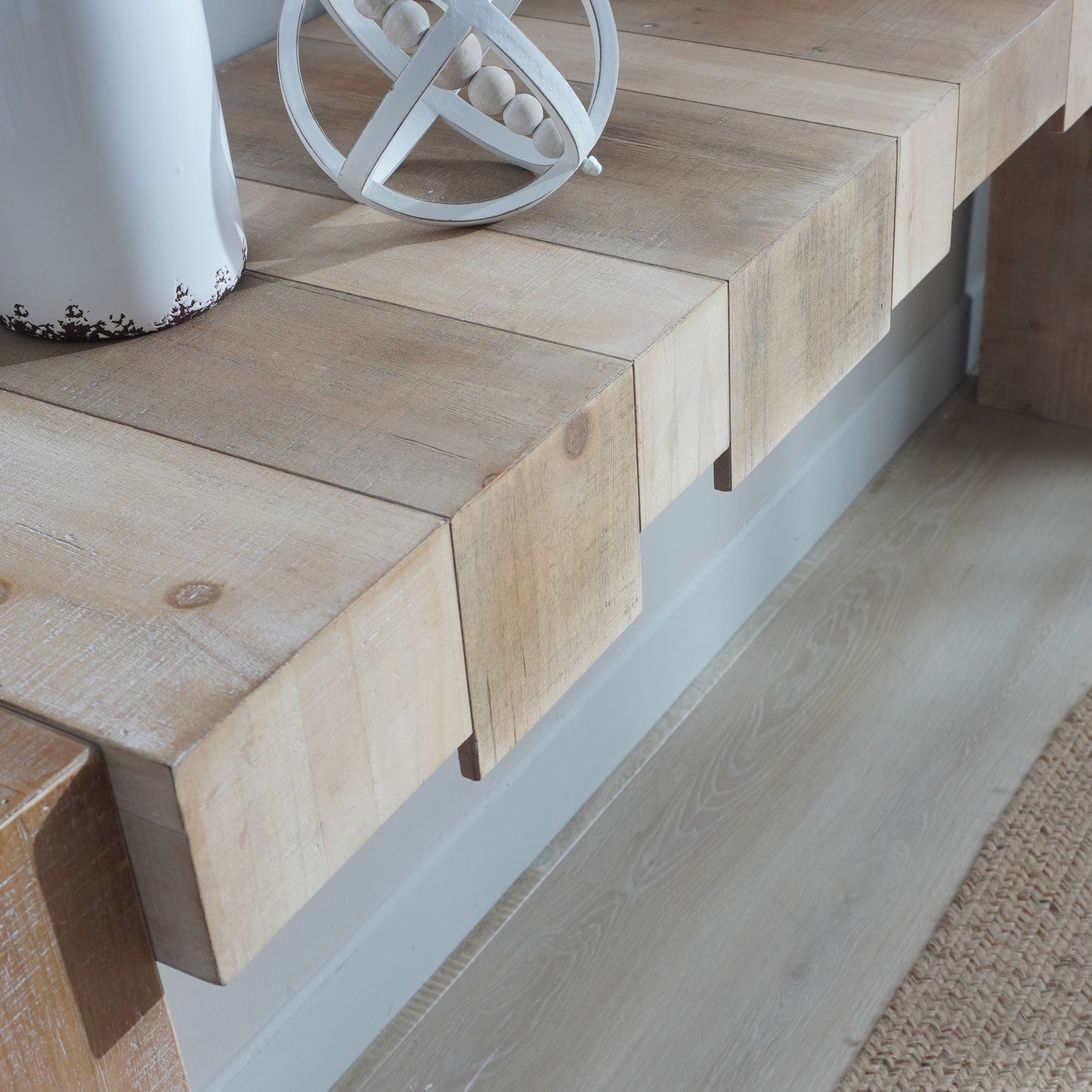 Modern Rustic Console Table - 71' Entryway Table with Sculpted Block Design - Narrow Sofa Table for Hallway, Living Room, or Foyer