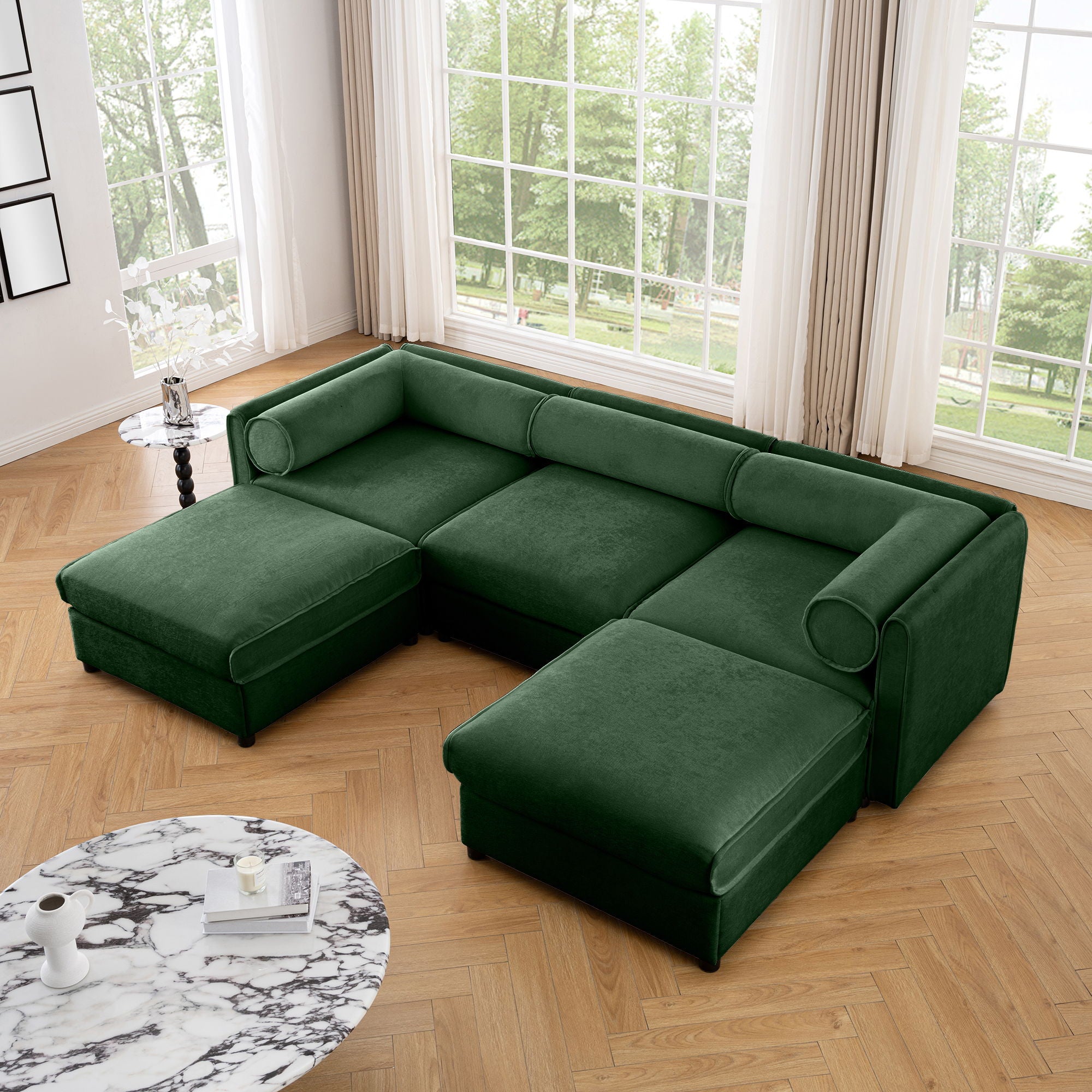 Contemporary Elegant White Chenille Sofa With Storage And Ottoman