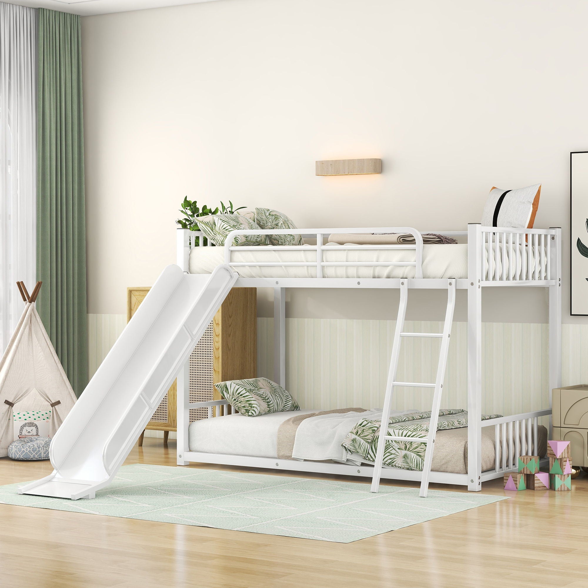 Metal Bunk Bed With Slide, Durable Steel Frame