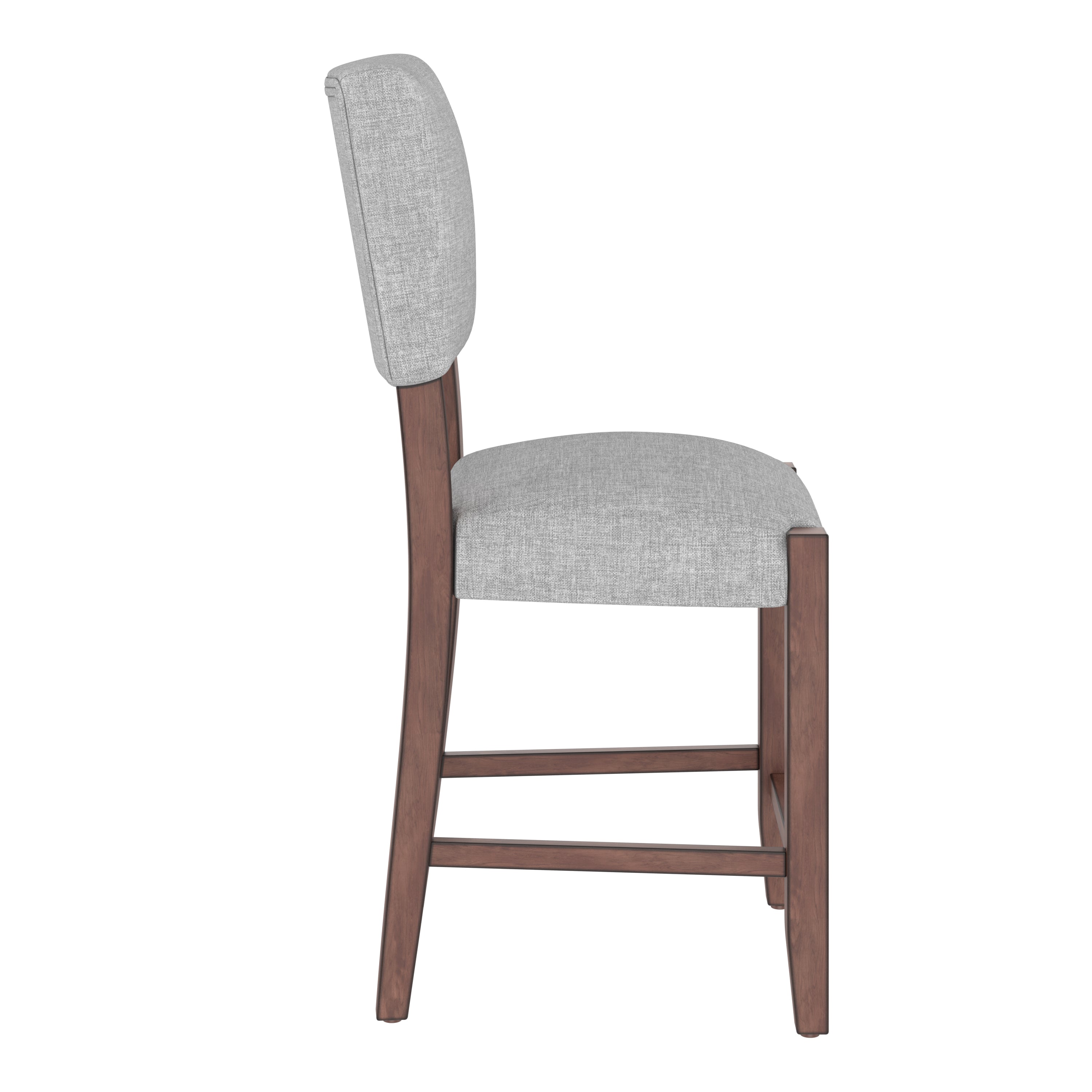 Set of 4 Mid-Century Modern Bar Stools, 40 in Linen Upholstered Counter Chairs with Rubber Wood Legs, Gray