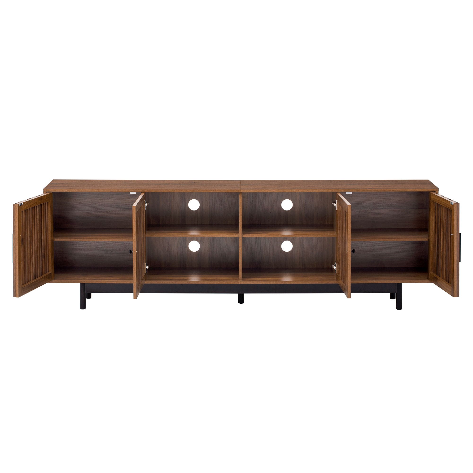 TV Stand For TVs, Entertainment Center With Closed Storage & Cable Management, Soft Closing Hinges - Walnut