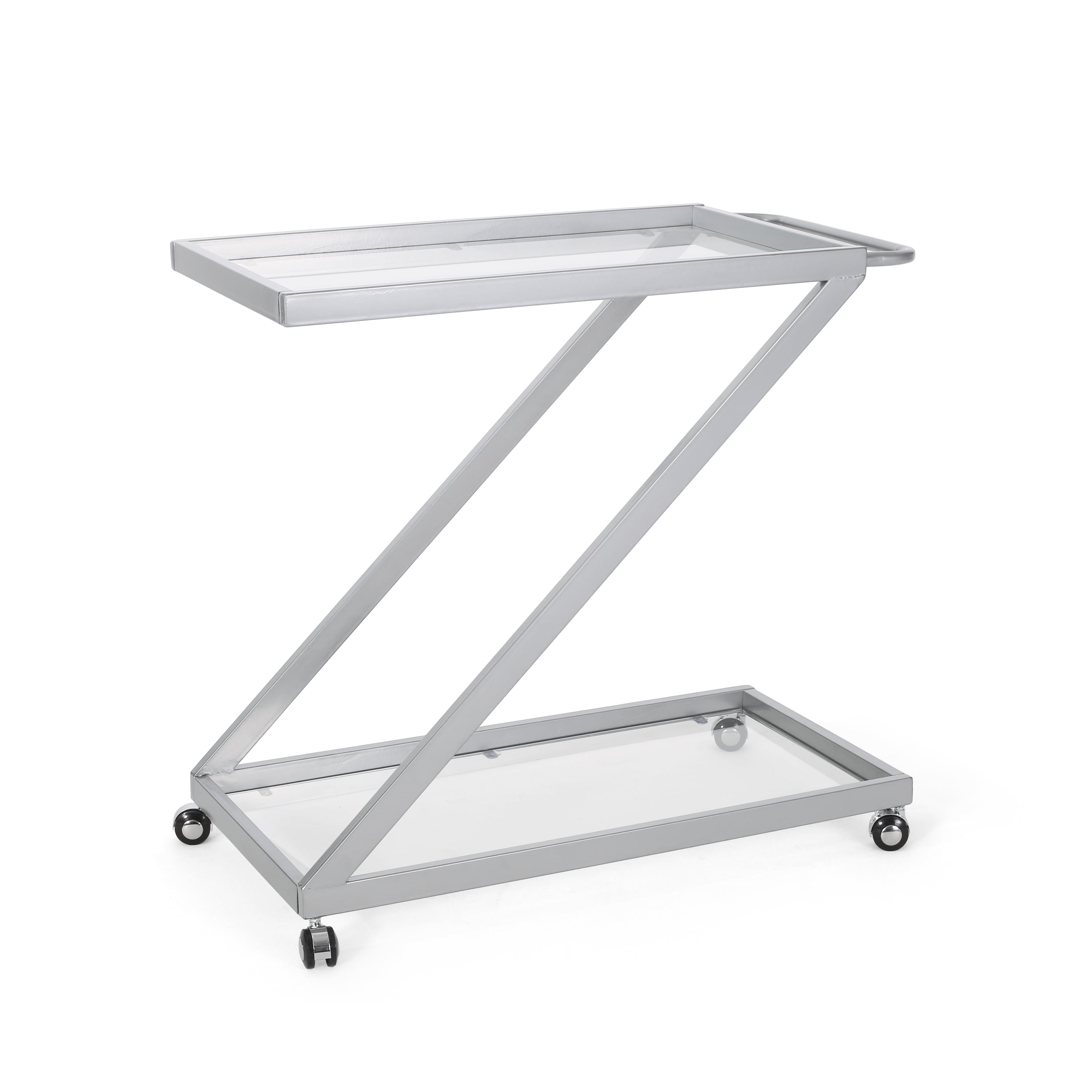 Modern Z-Shaped Bar Cart with Tempered Glass Shelves