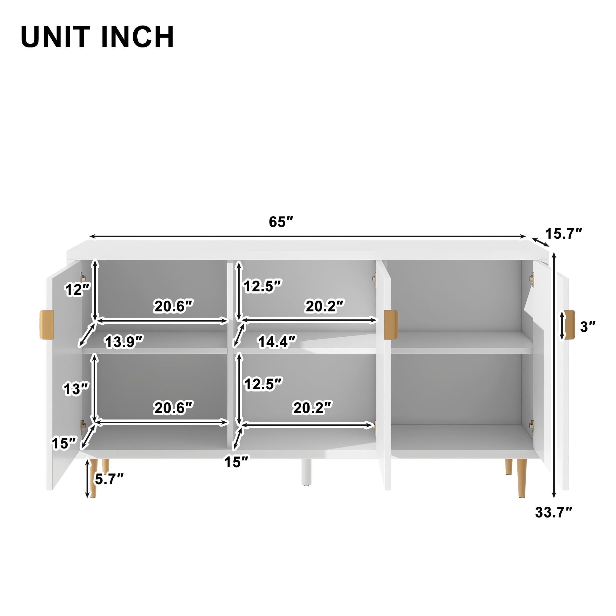Modern TV Stand With 3 Doors And Adjustable Shelves