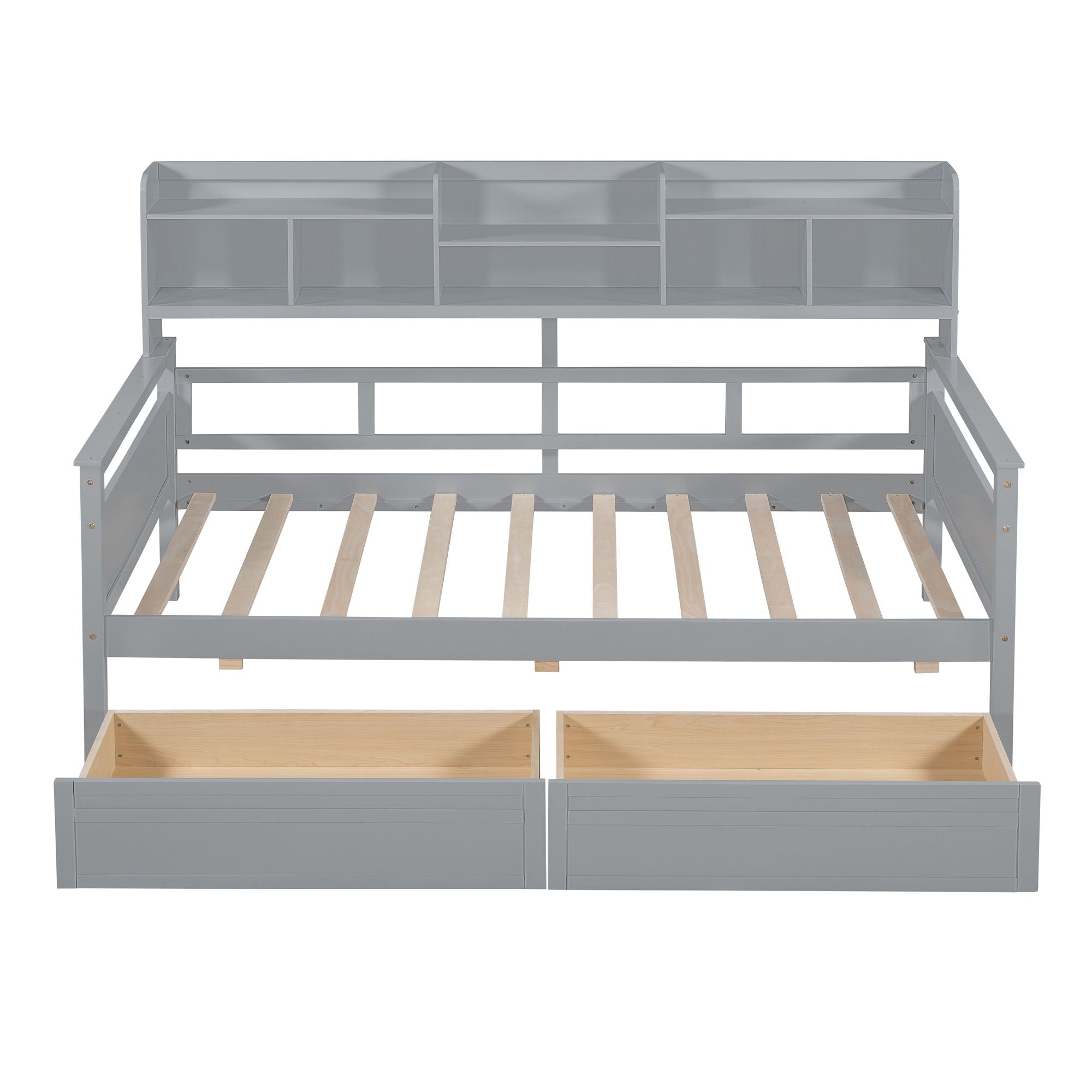 Daybed, Slat Support, With Bedside Shelves And 2 Drawers
