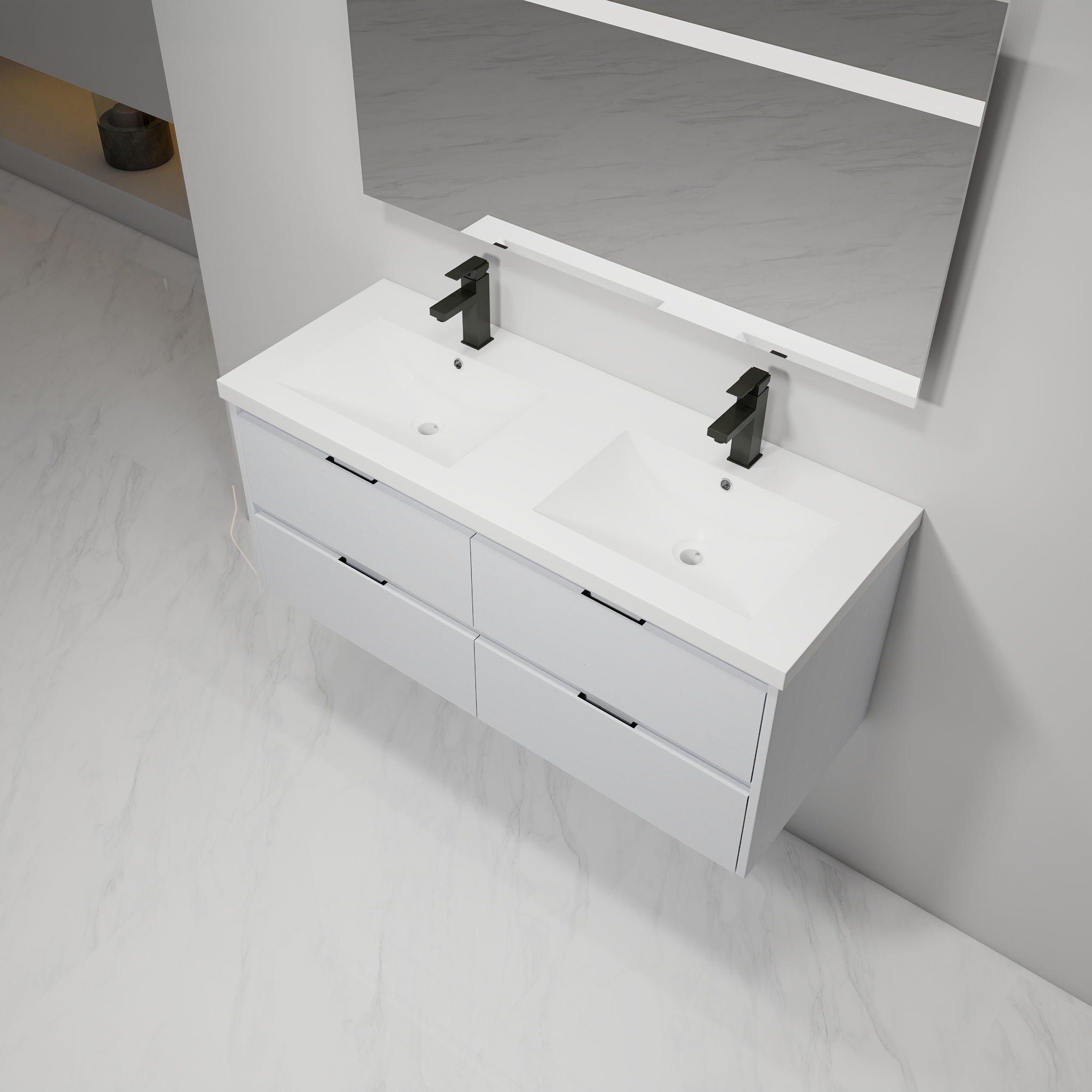 Modern Floating Bathroom Vanity With Dual Resin Sink, Soft Close Drawers