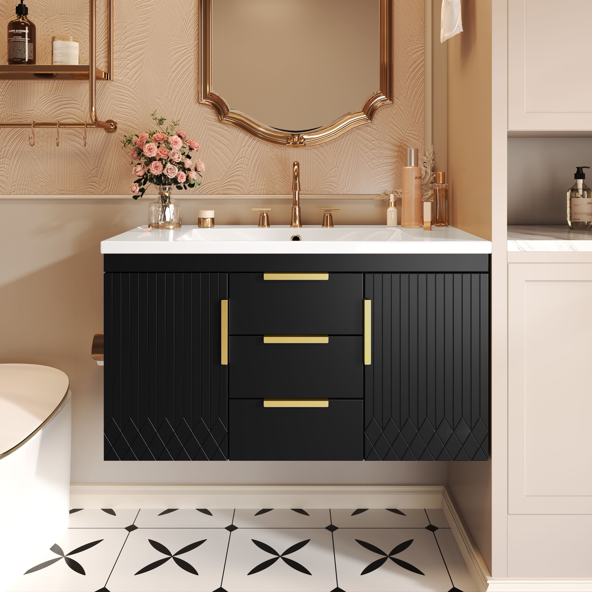 Wall Mounted Bathroom Vanity With Sink, Floating Storage Cabinet With 2 Drawers