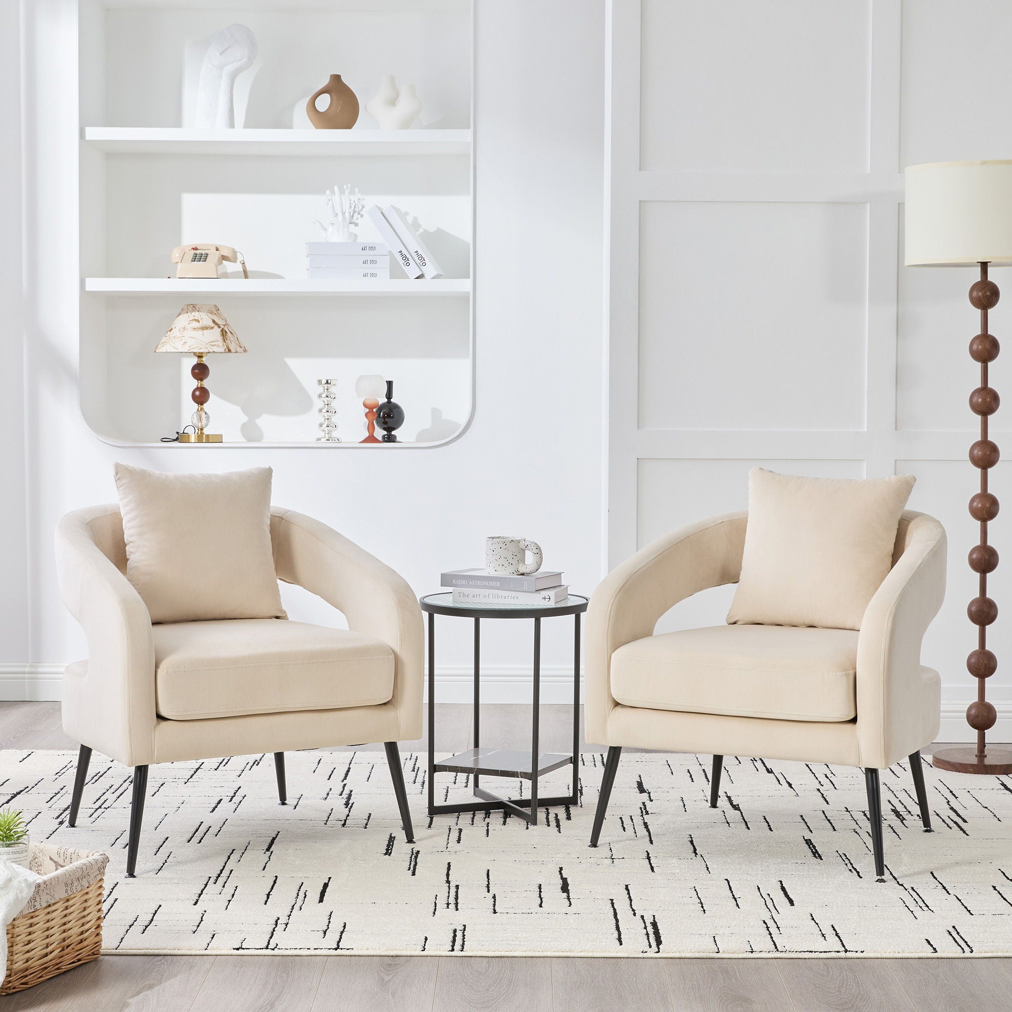 Open Back Accent Chair, Round Armchair For Living Room, Bedroom - Beige