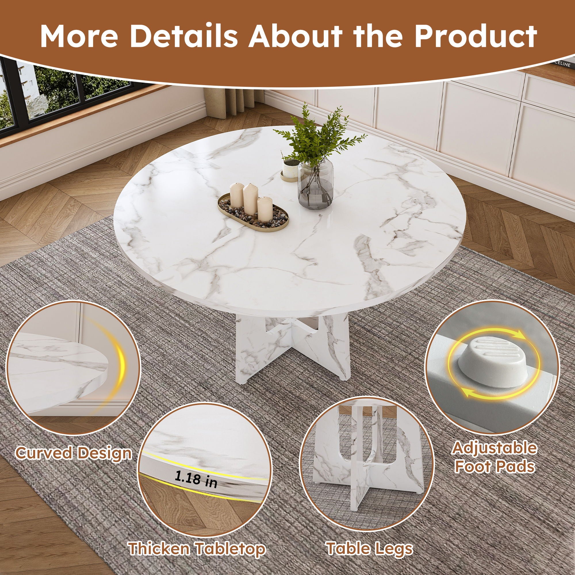 Round Dining Table For 4 - White