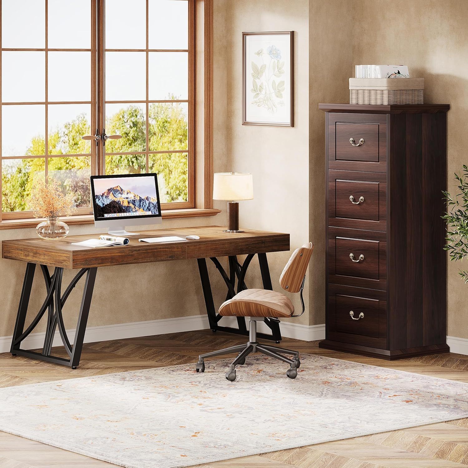 4 Drawer Vertical File Cabinet For A4 / Letter Files - Walnut