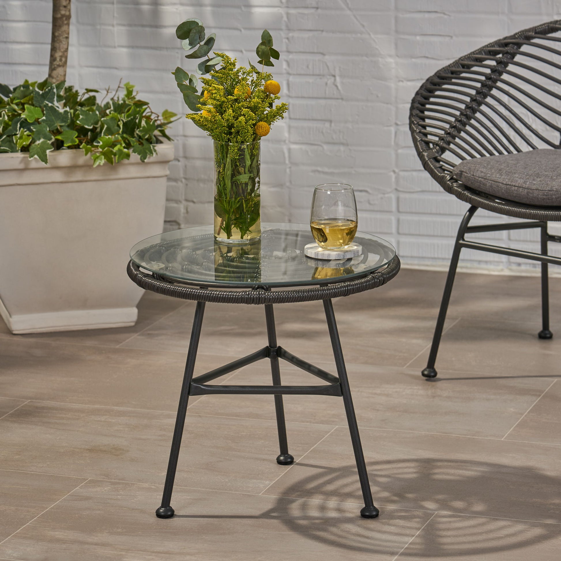 Petrichor - Outdoor Side Table With Tempered Glass And Steel Frame - Best Buy Furniture