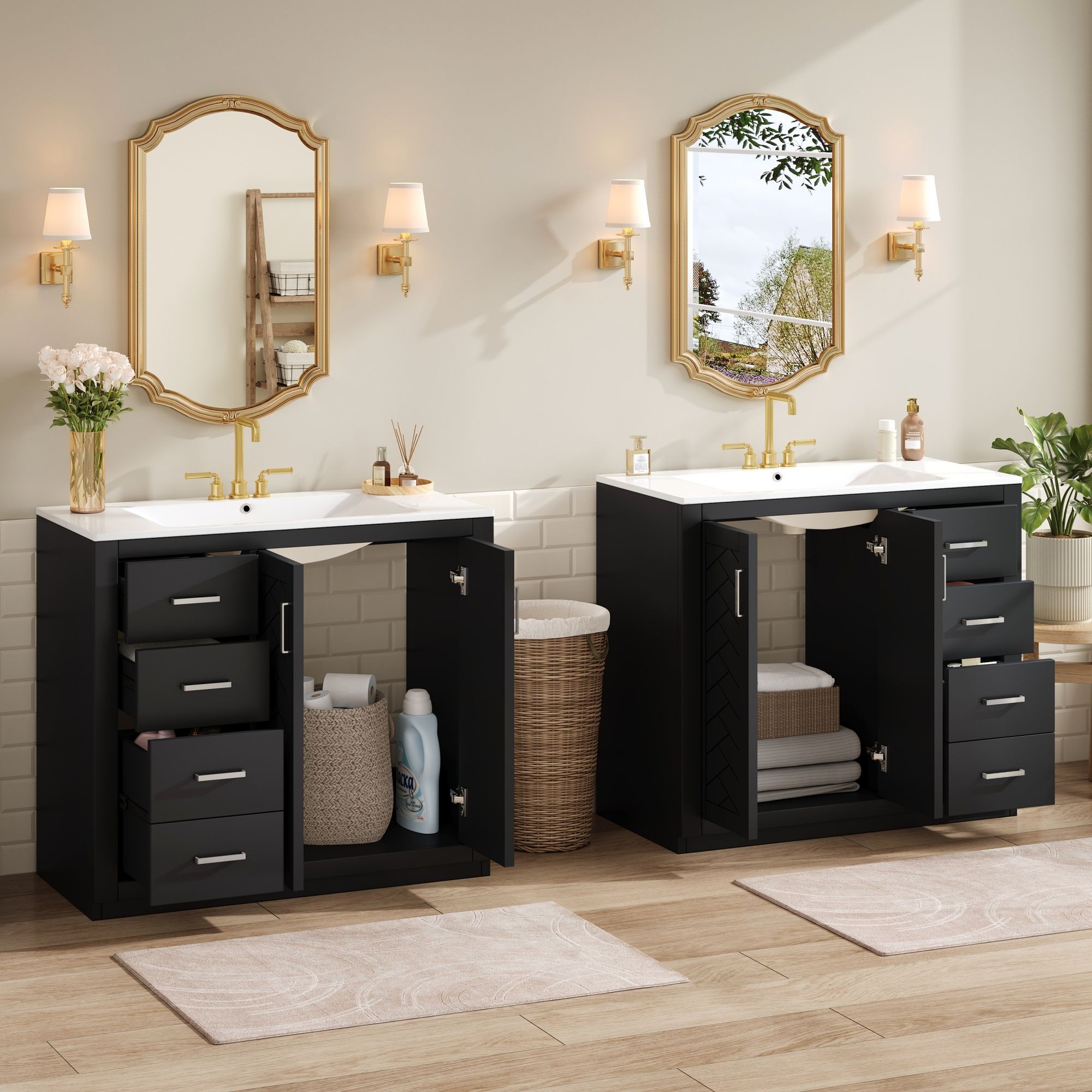 Modern Bathroom Vanity With Ceramic Sink, Freestanding Set With Drawers And Soft-Closing Doors