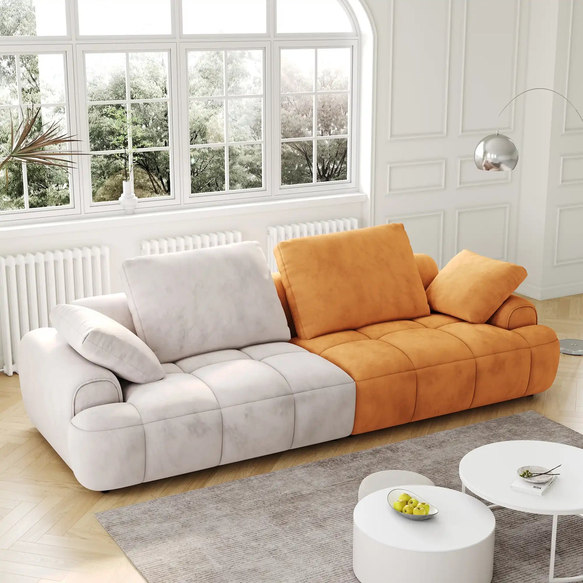 86.6″ Large size two Seat Sofa,Modern Upholstered,Gray paired with yellow suede fabric Increase in sitting height - Best Buy Furniture