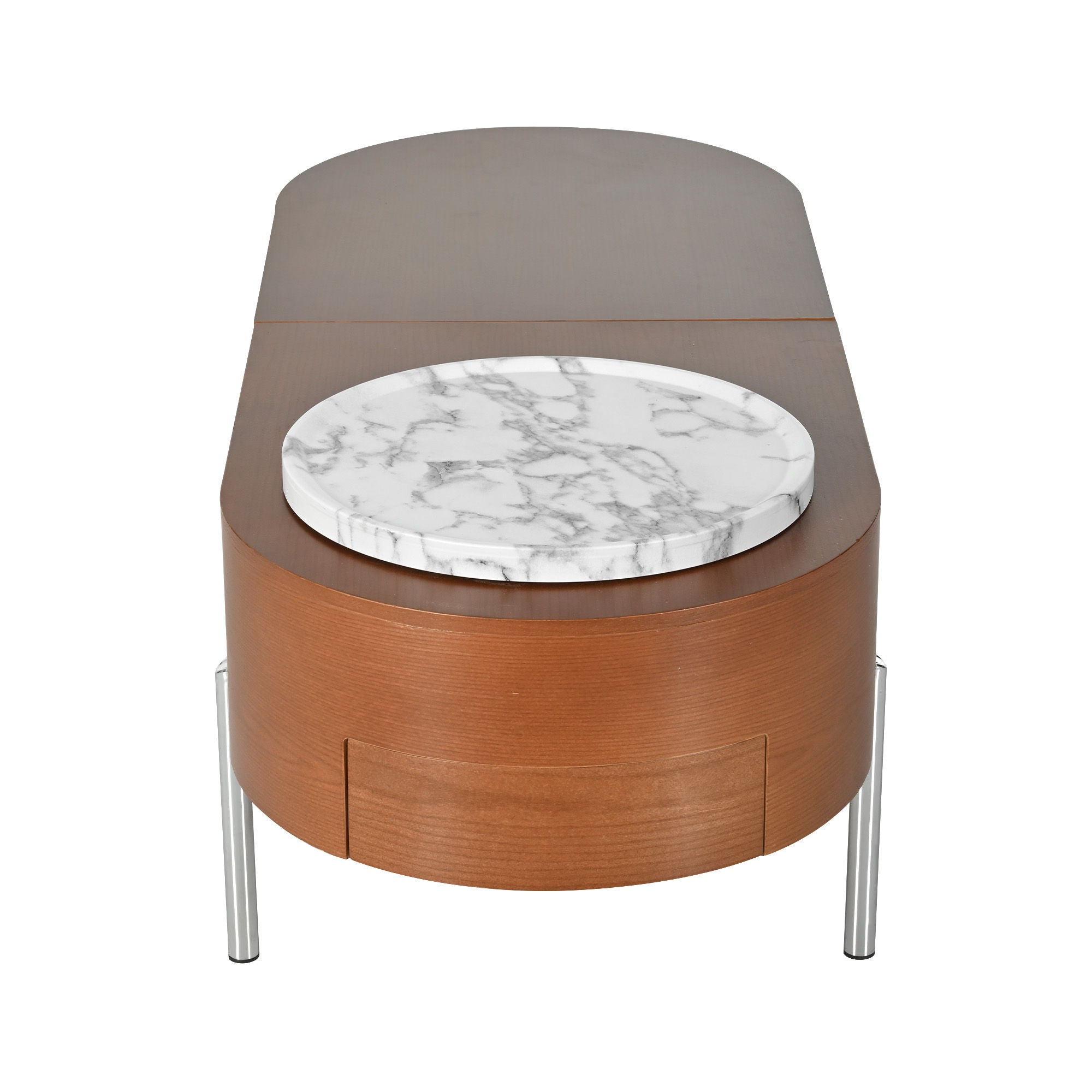 Lift Top Coffee Table With 360 Degree Marble Patterned Rotating Tray