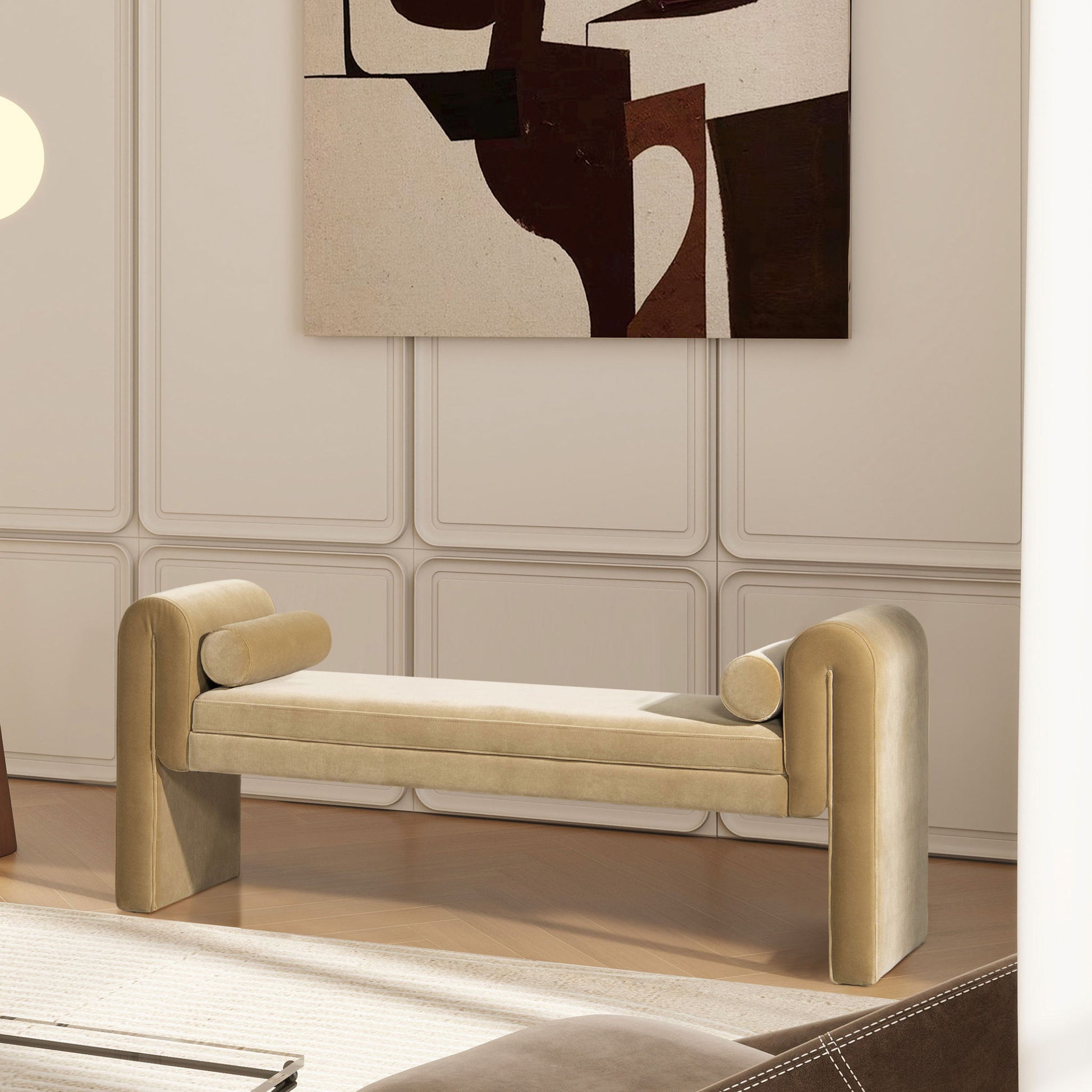 Mason - Arched Arm Bench With Bolster Pillows - Camel Brown Beige - Best Buy Furniture