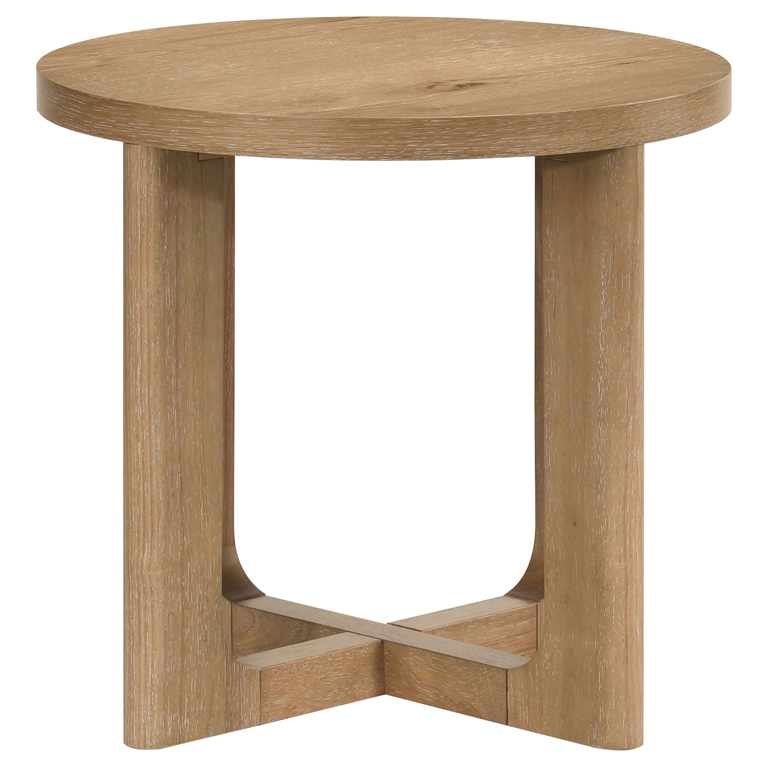 Kessler Round Sculptural Wood End Table Light Oak-
