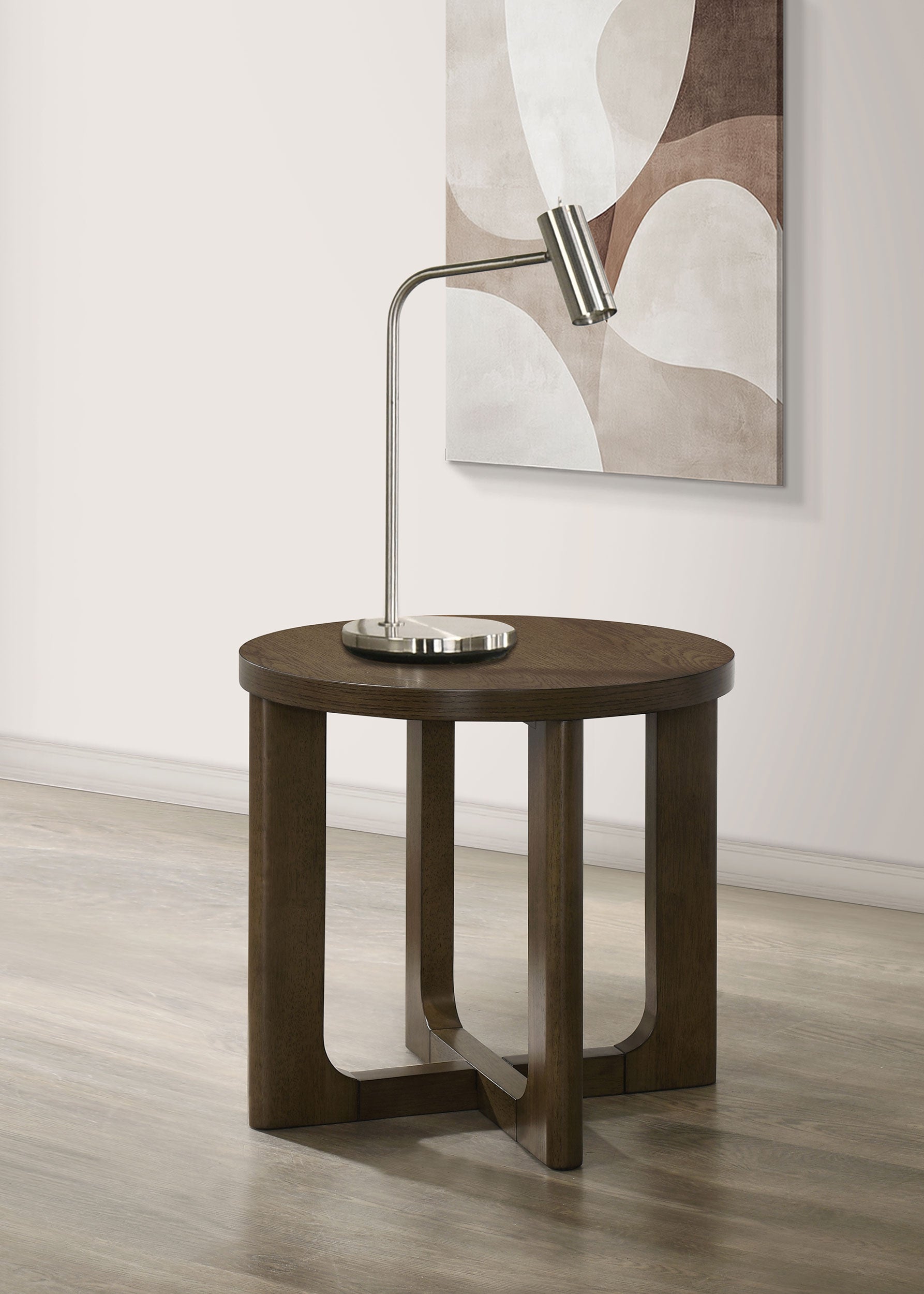 Kessler Round Sculptural Wood End Table Brown-