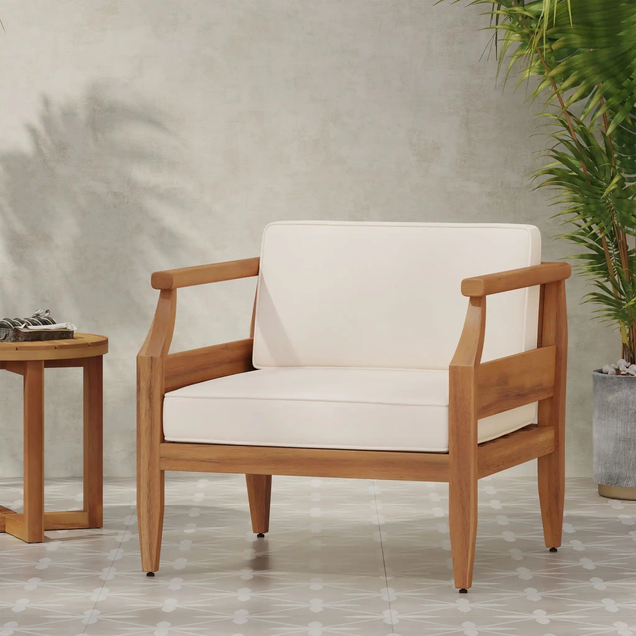 Outdoor Club Chair With Recessed Arms And Cushions
