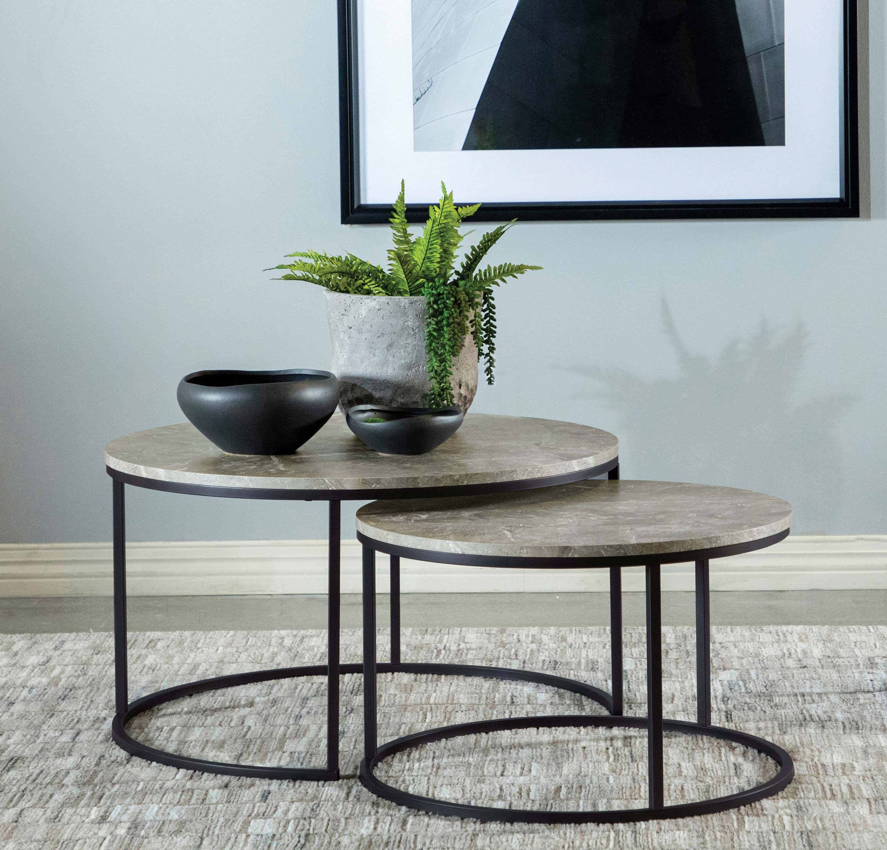 Lainey 2-piece Round Faux Marble Nesting Coffee Table Grey-CoasterEveryday