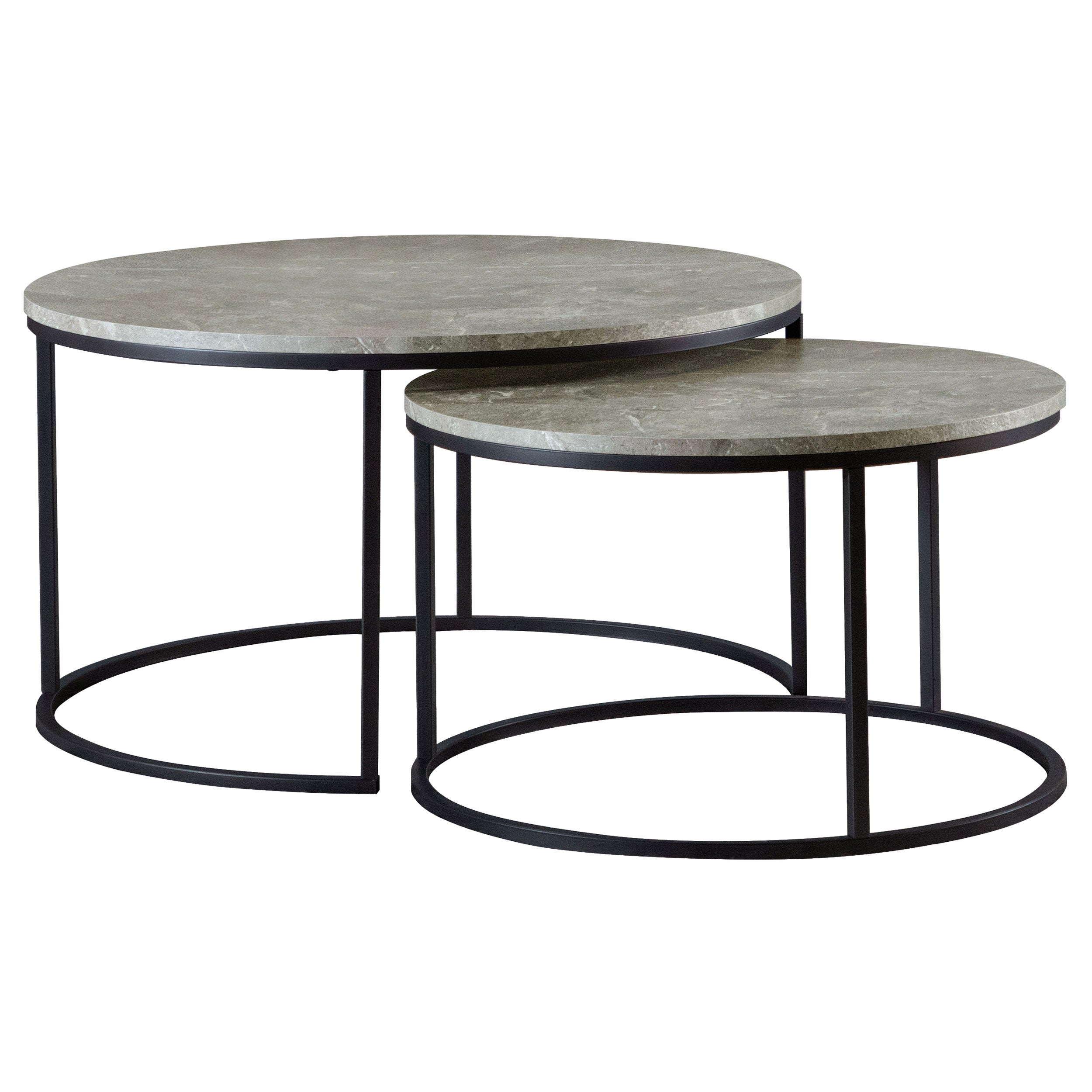 Lainey 2-piece Round Faux Marble Nesting Coffee Table Grey-CoasterEveryday