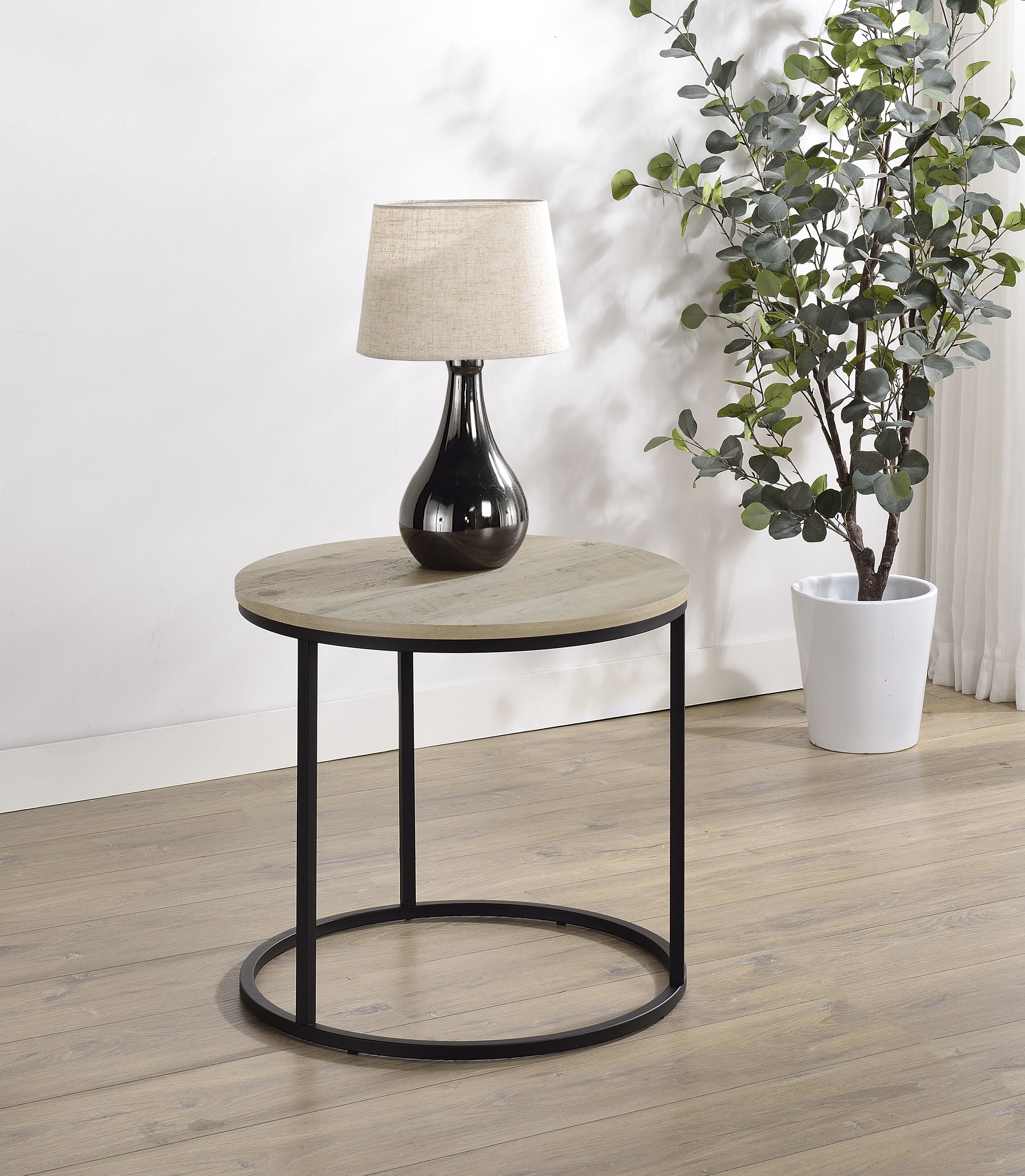 Lainey Round Occasional Side End Table Distressed Pine-