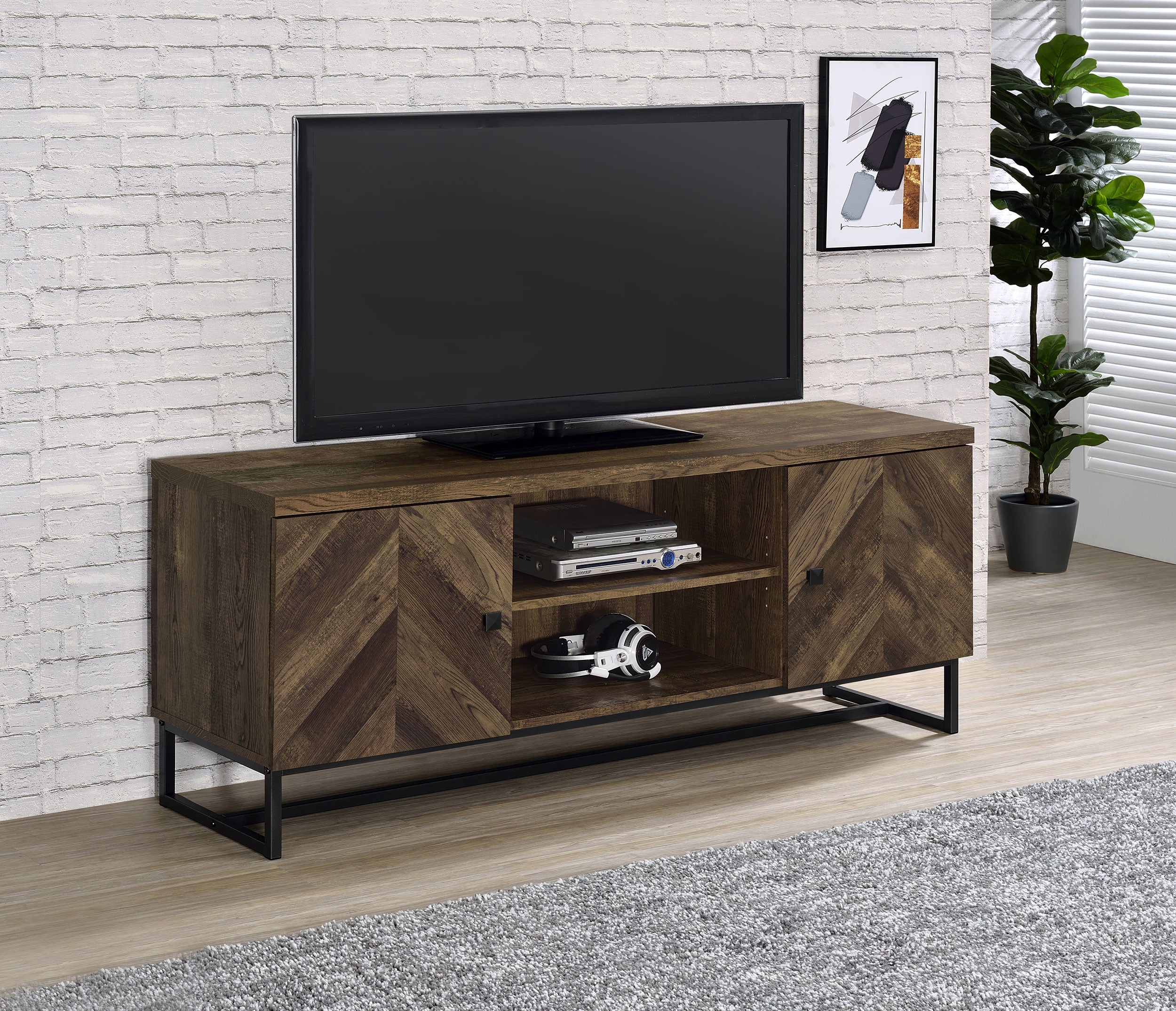 Myles 2-door Engineered Wood 60-inch TV Stand Rustic Oak-CoasterEssence
