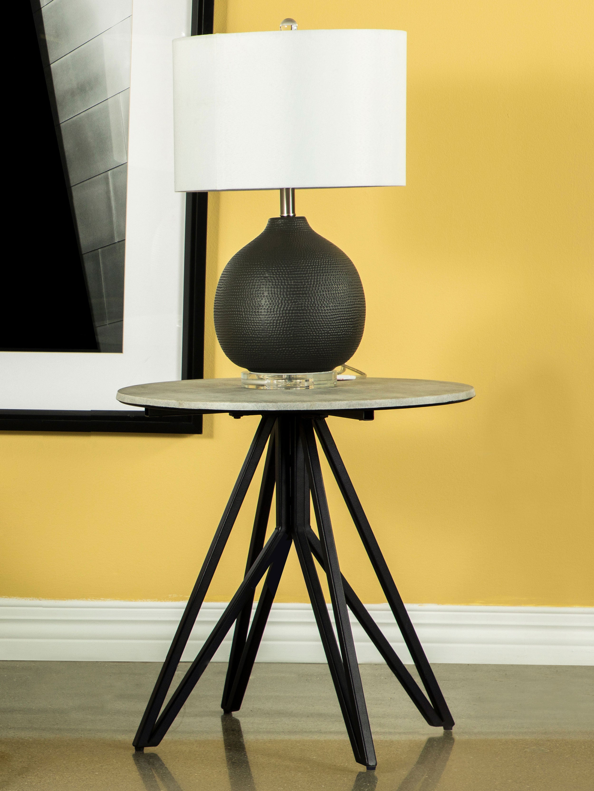 Hadi Round SmartTop Side End Table Cement and Gunmetal-CoasterEveryday