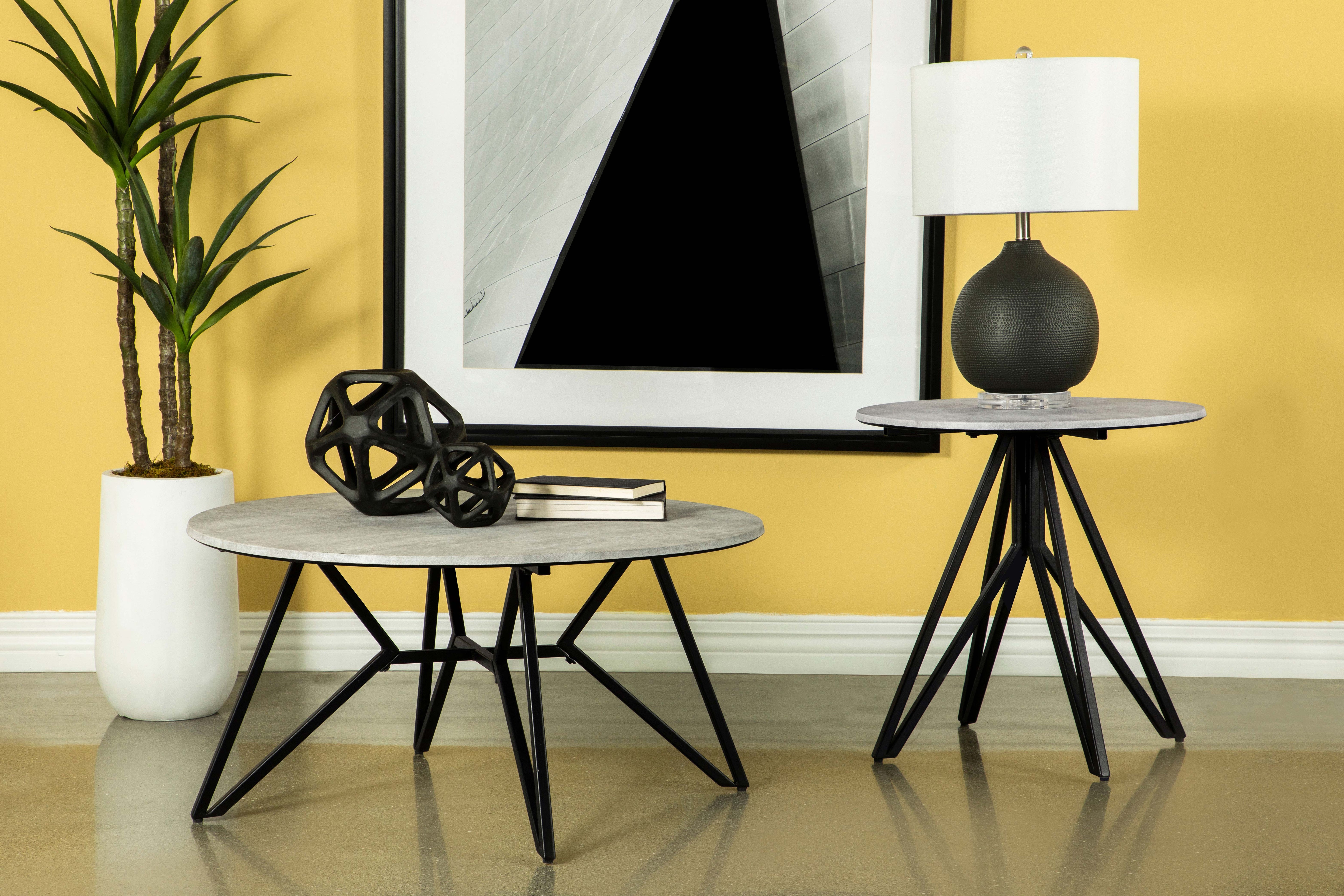 Hadi Round SmartTop Side End Table Cement and Gunmetal-CoasterEveryday