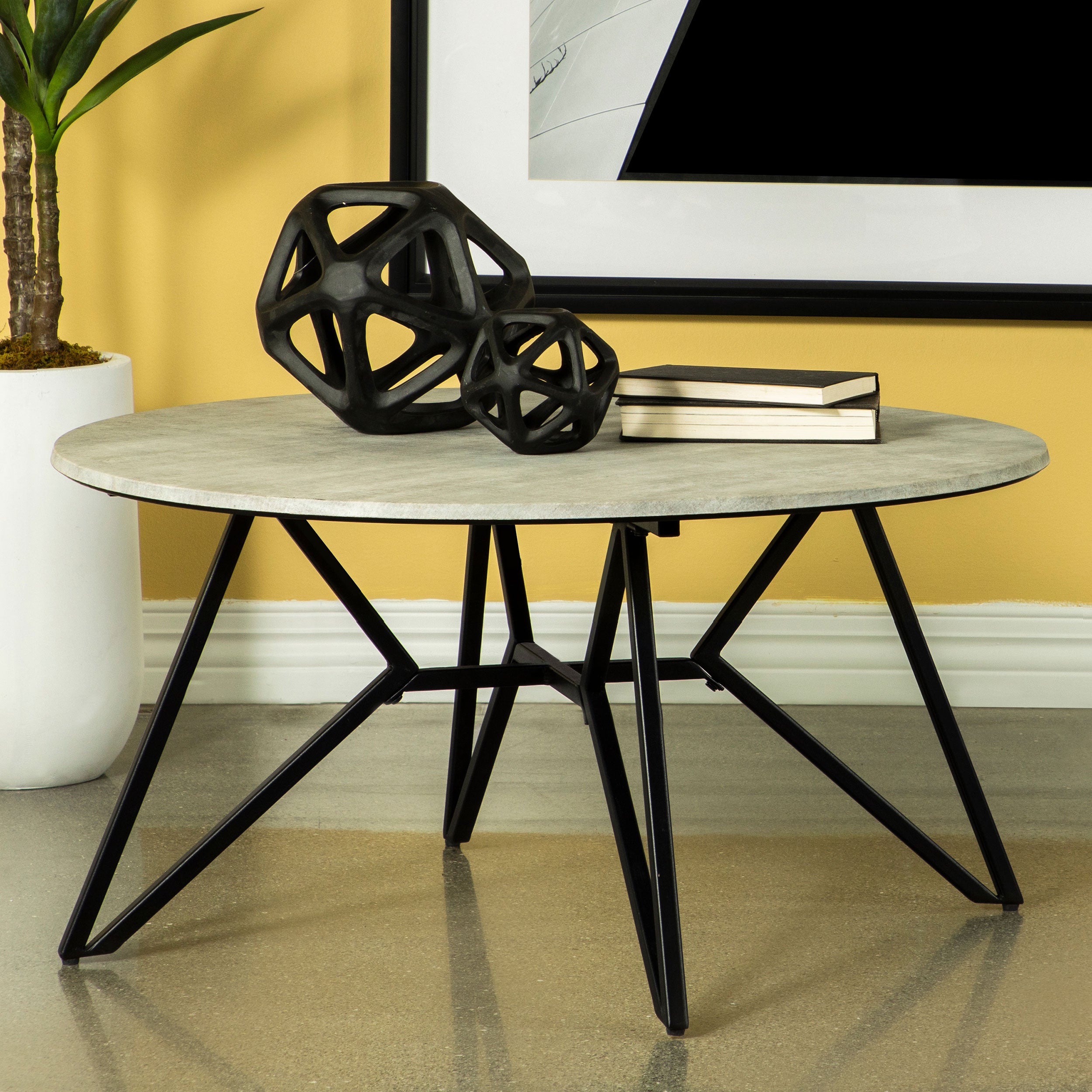 Hadi Round SmartTop Coffee Table Cement and Gunmetal-CoasterEveryday