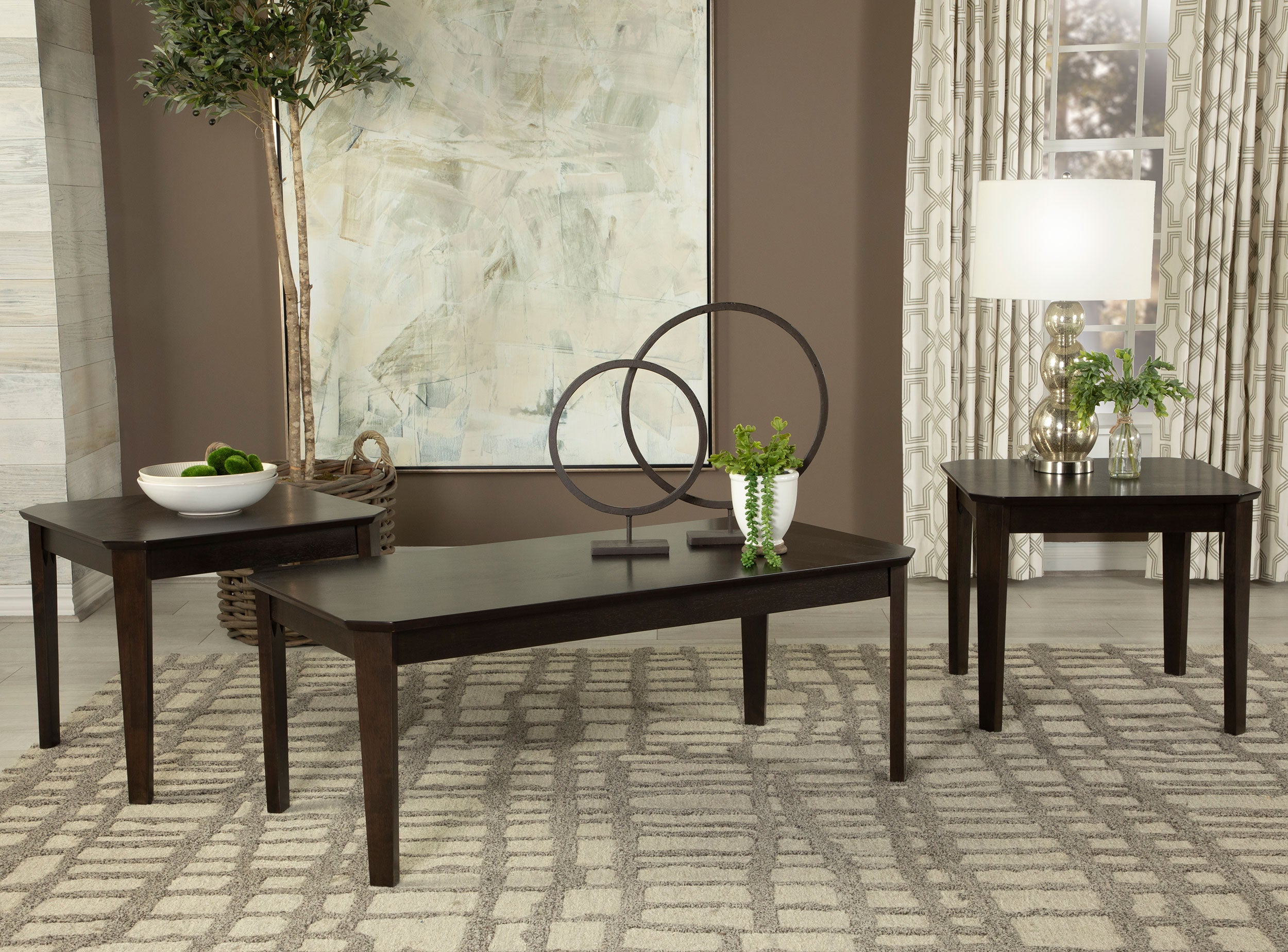 Amaro 3-piece Coffee and End Table Set Dark Brown-CoasterEssence