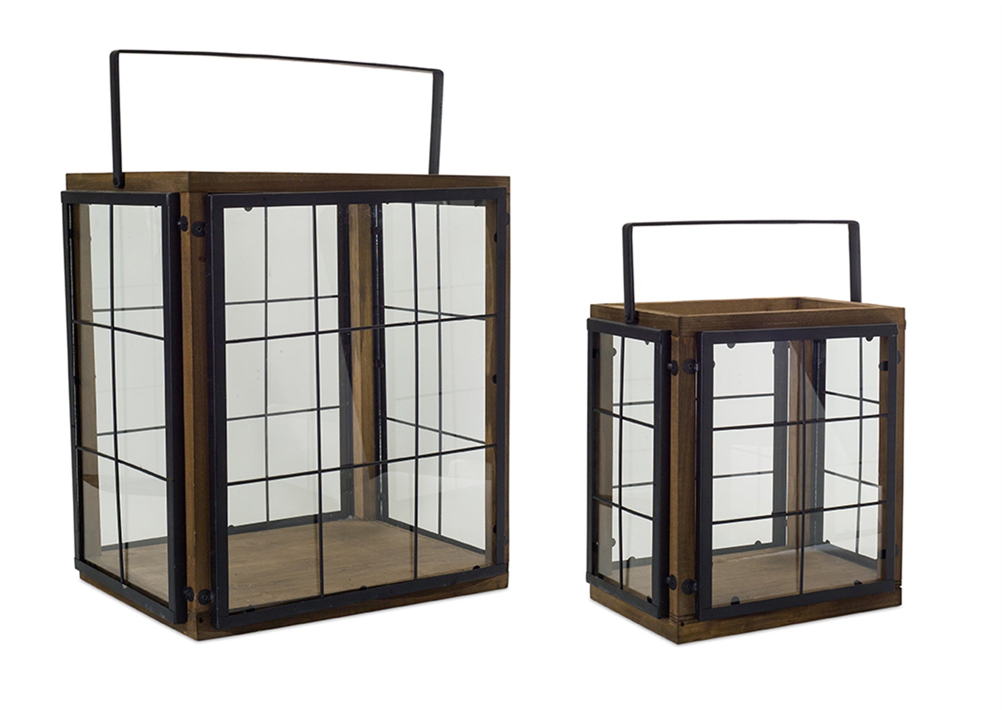 Modern-wood-box-lantern-with-metal-panes-(set-of-2)-Outdoor-Lighting