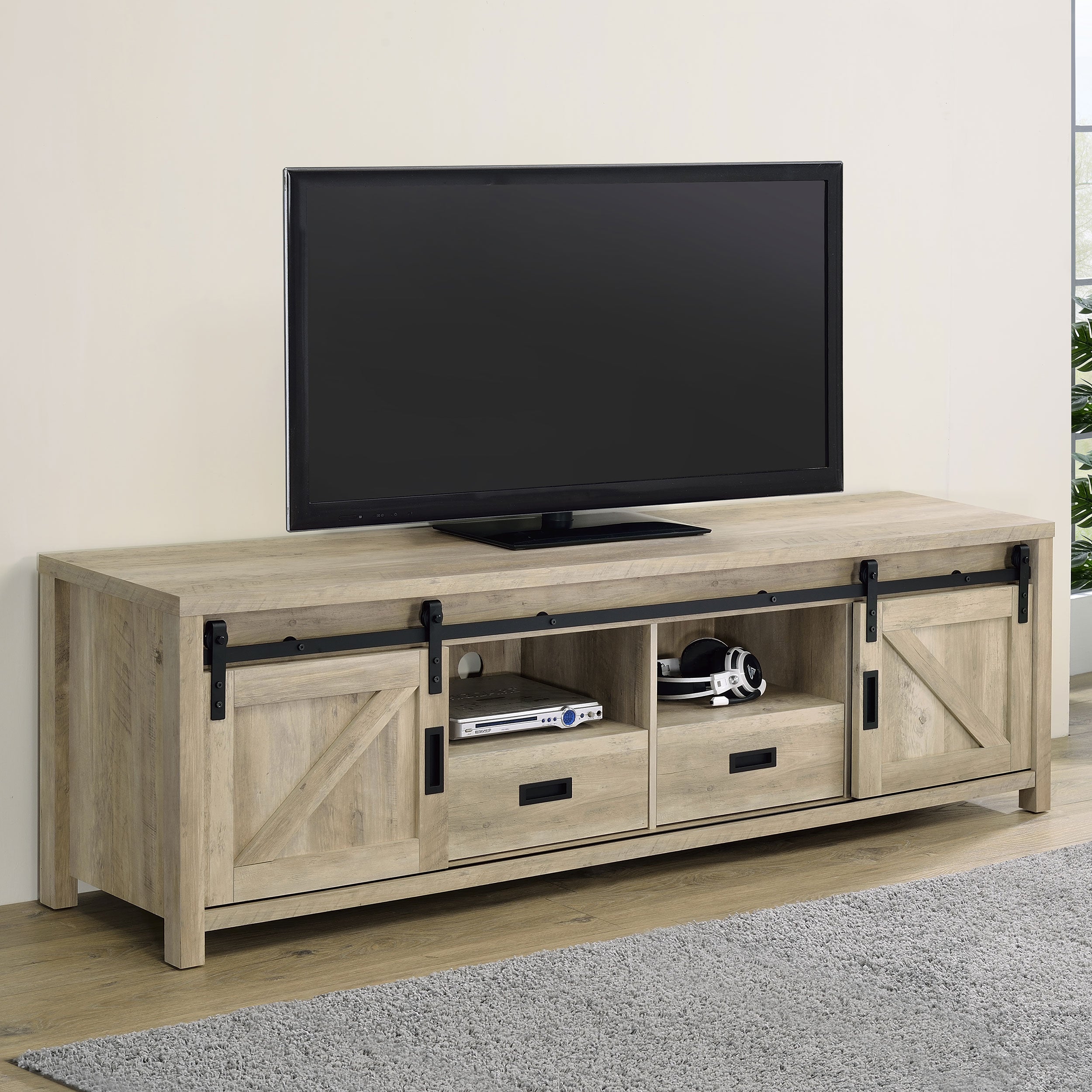 Madra 2-door Engineered Wood 79-inch TV Stand Distressed Pine-CoasterEssence