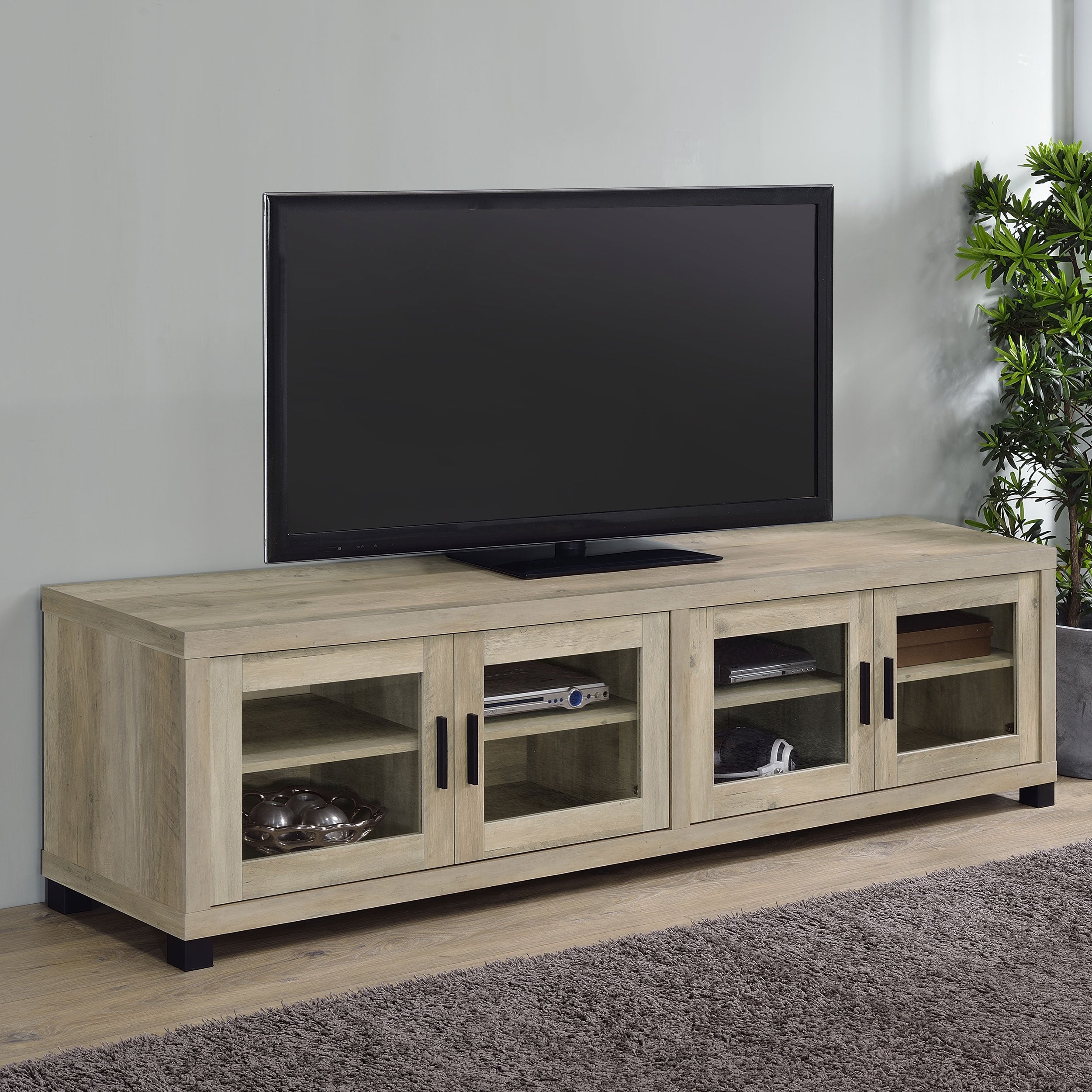 Sachin 4-door Engineered Wood 79-inch TV Stand Distressed Pine-CoasterEssence