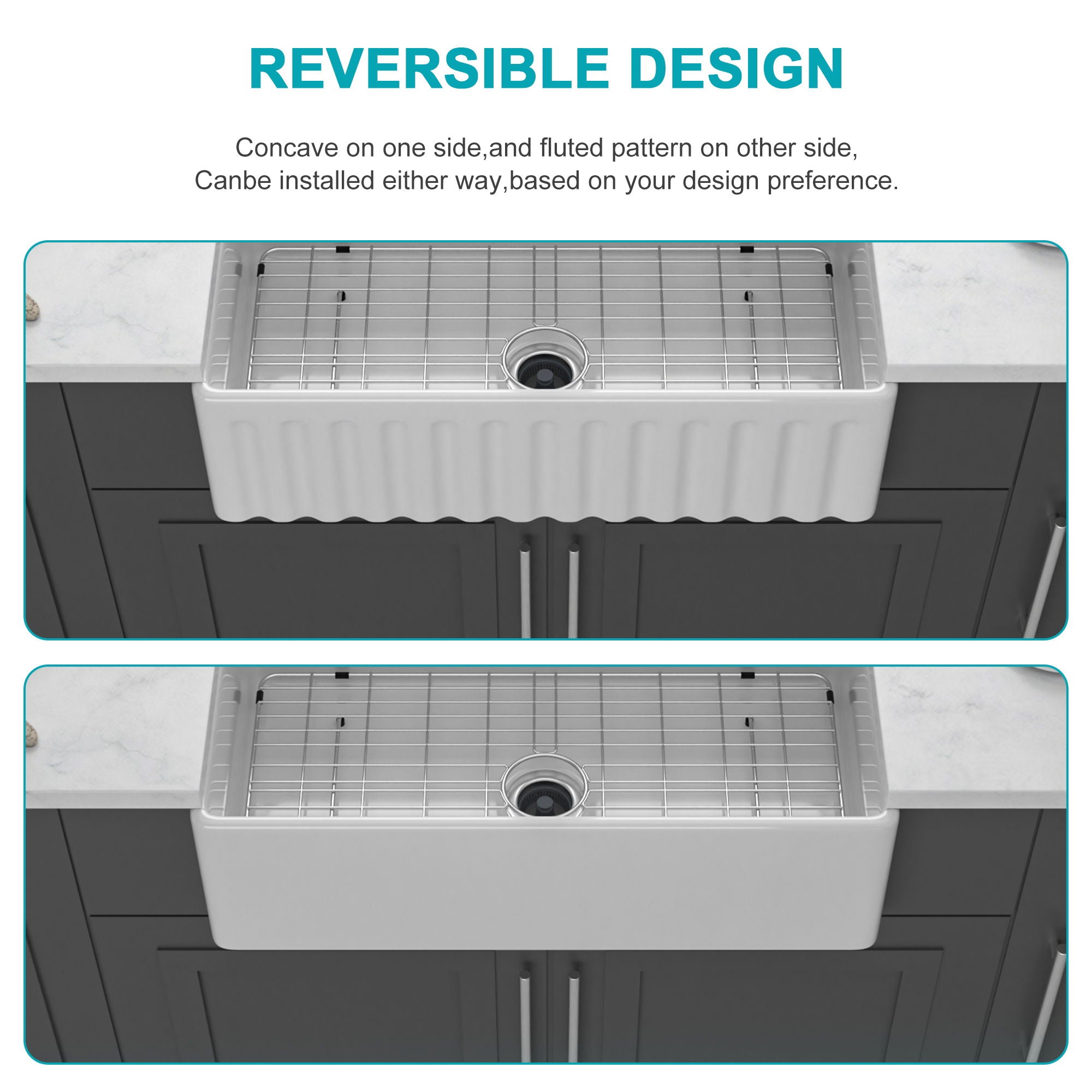 Sink - Apron-Front Reversible Single Bowl Kitchen Sink With Smooth And Ribbed Finishes - White
