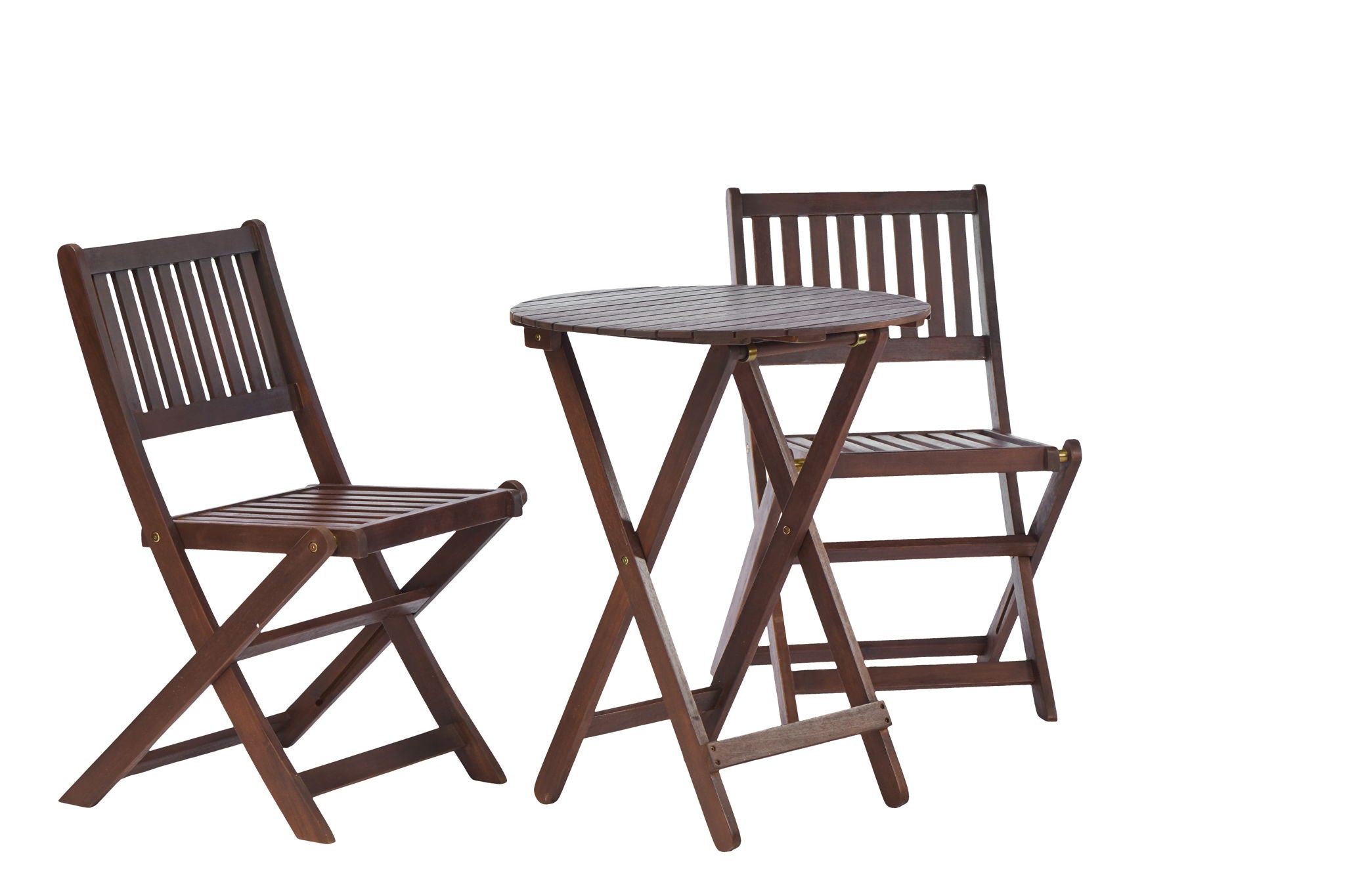 3 Piece Acacia Bistro Set, Folding Patio Furniture With 1 Coffee Table And 2 Foldable Chairs
