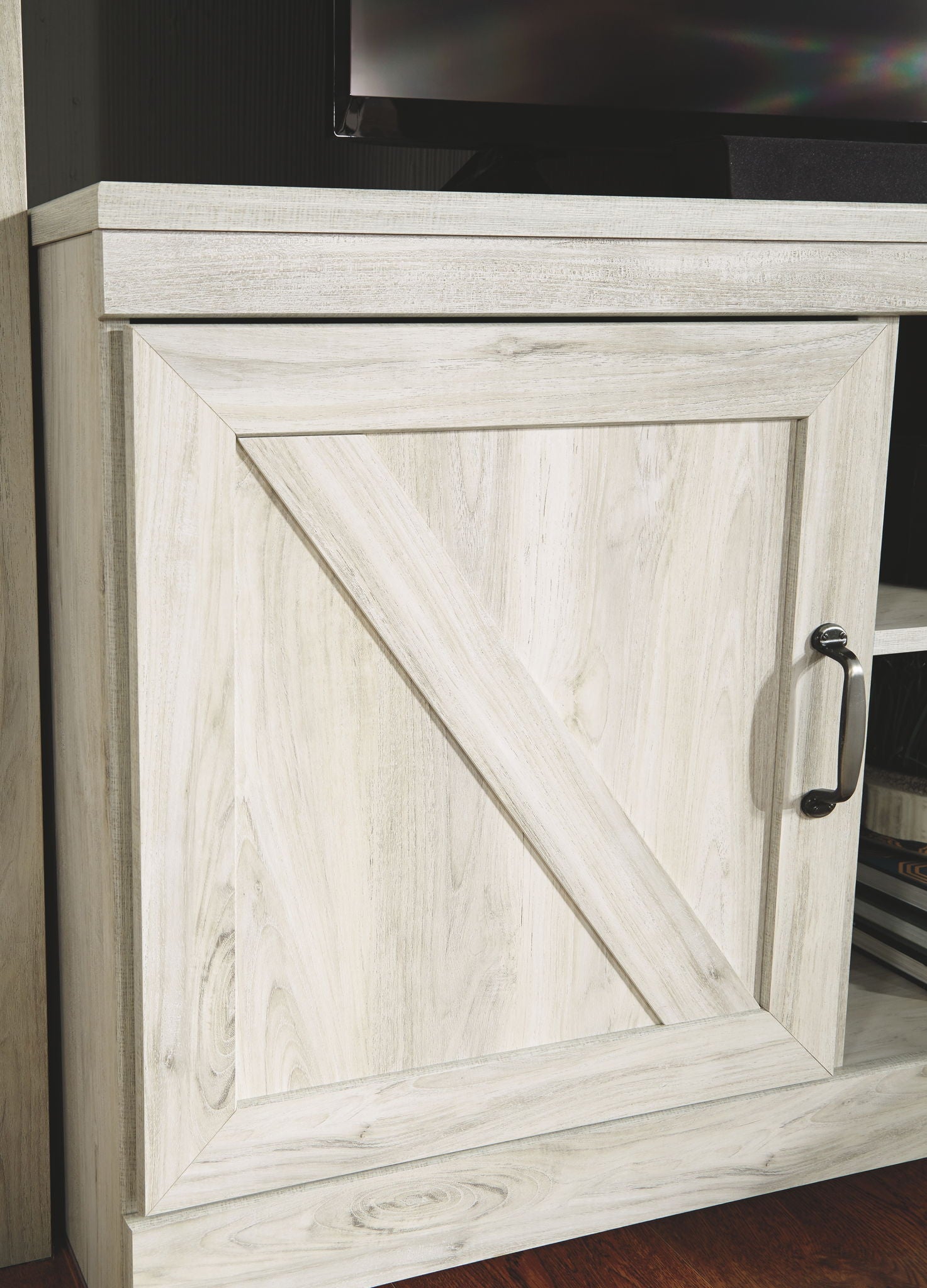 Bellaby - Entertainment Center - TV Stand With Faux Firebrick Fireplace Insert - Whitewash