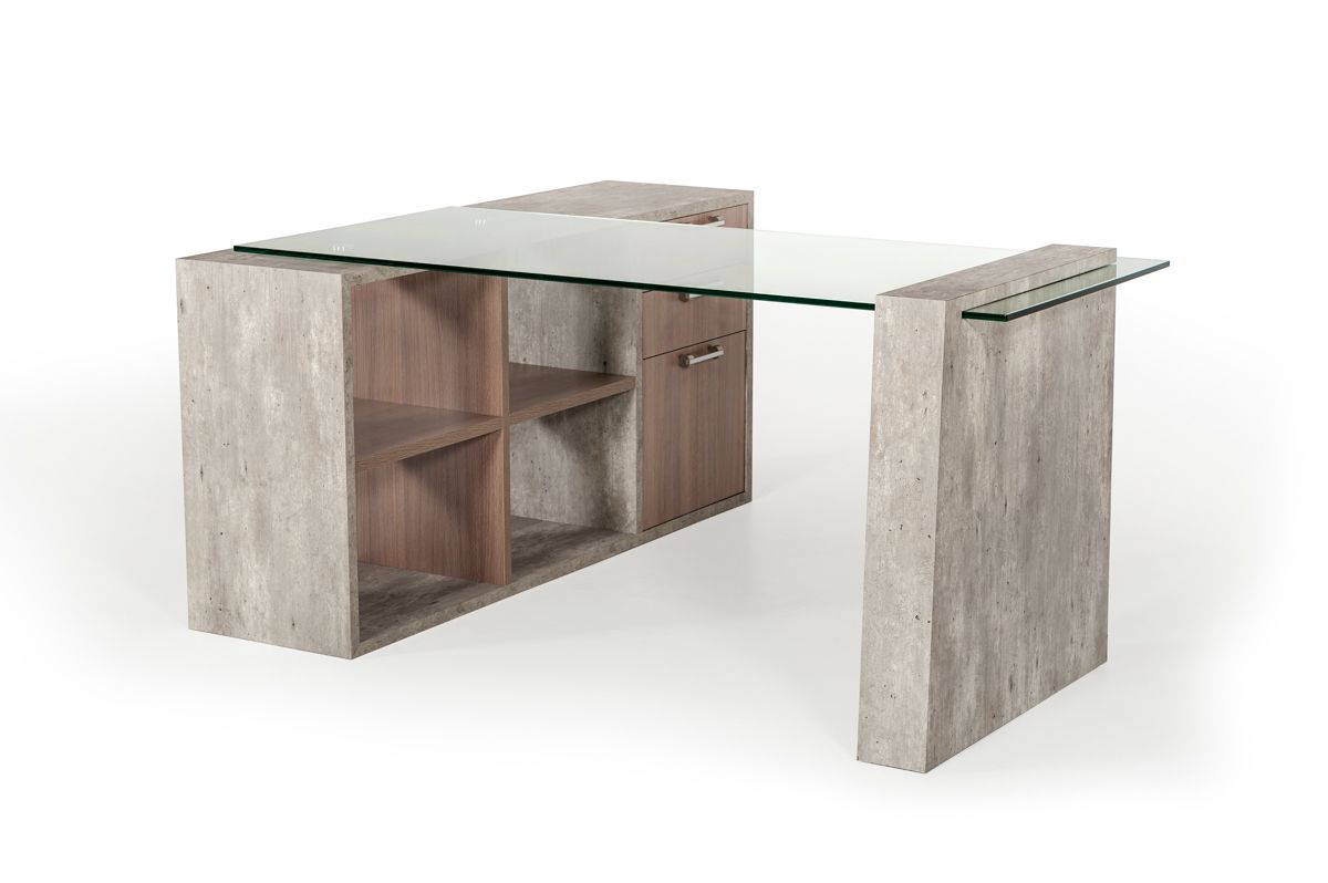 Nova Domus Boston Modern Glass & Faux Concrete Reversible Desk