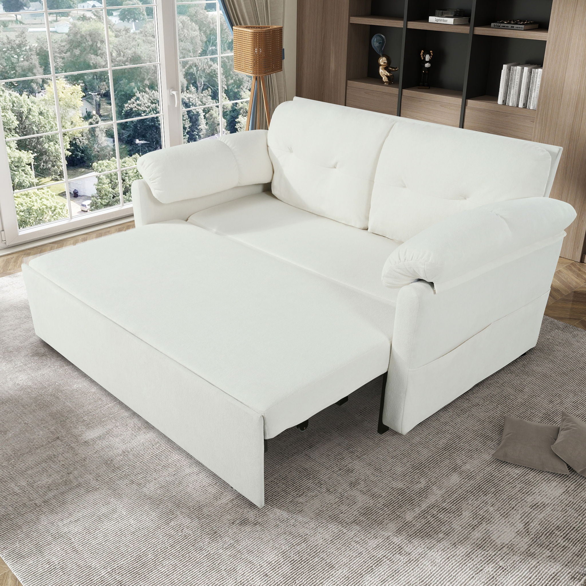 Convertible Pull Out Sofa Bed Queen Size, 3 In 1 With Side Storage