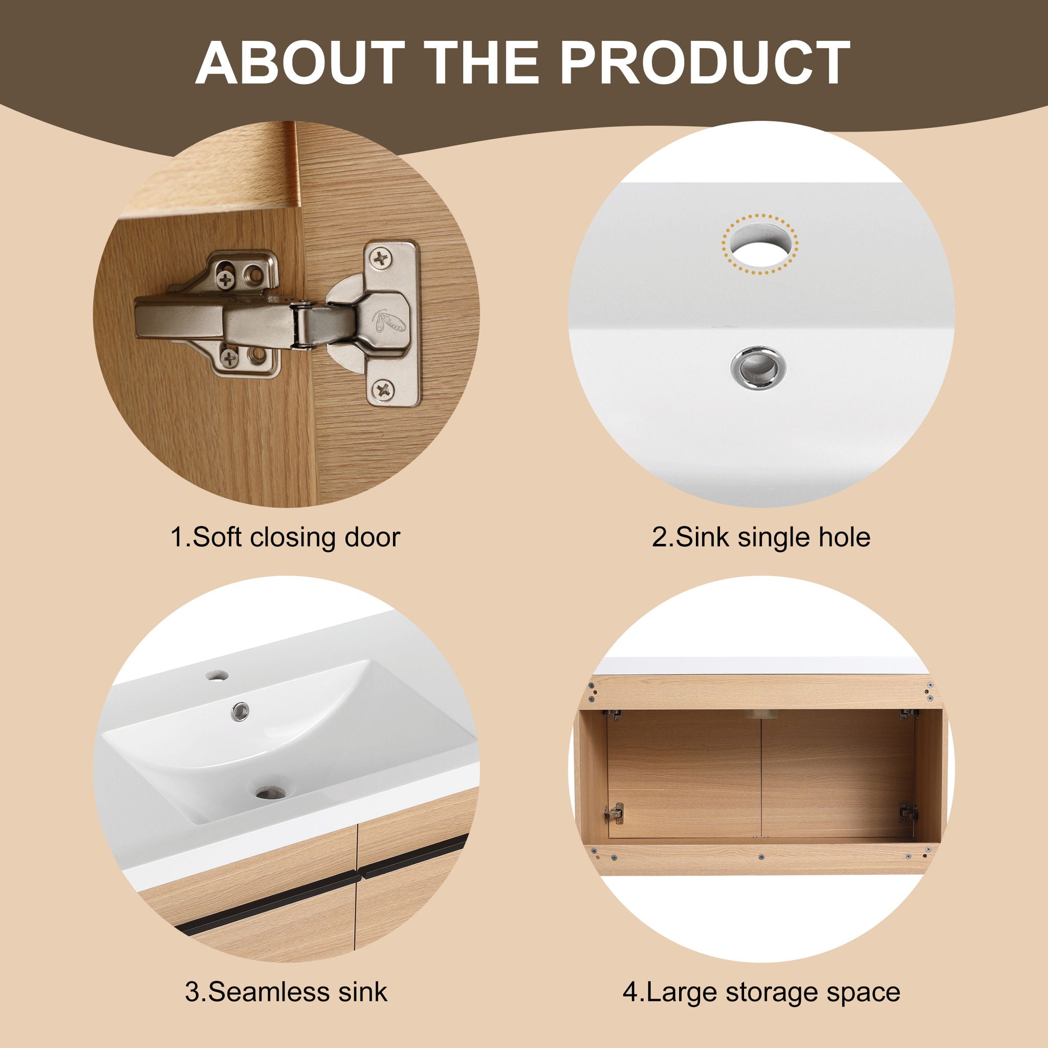 Bathroom Vanity Set With Resin Countertop Sink, 2 Doors