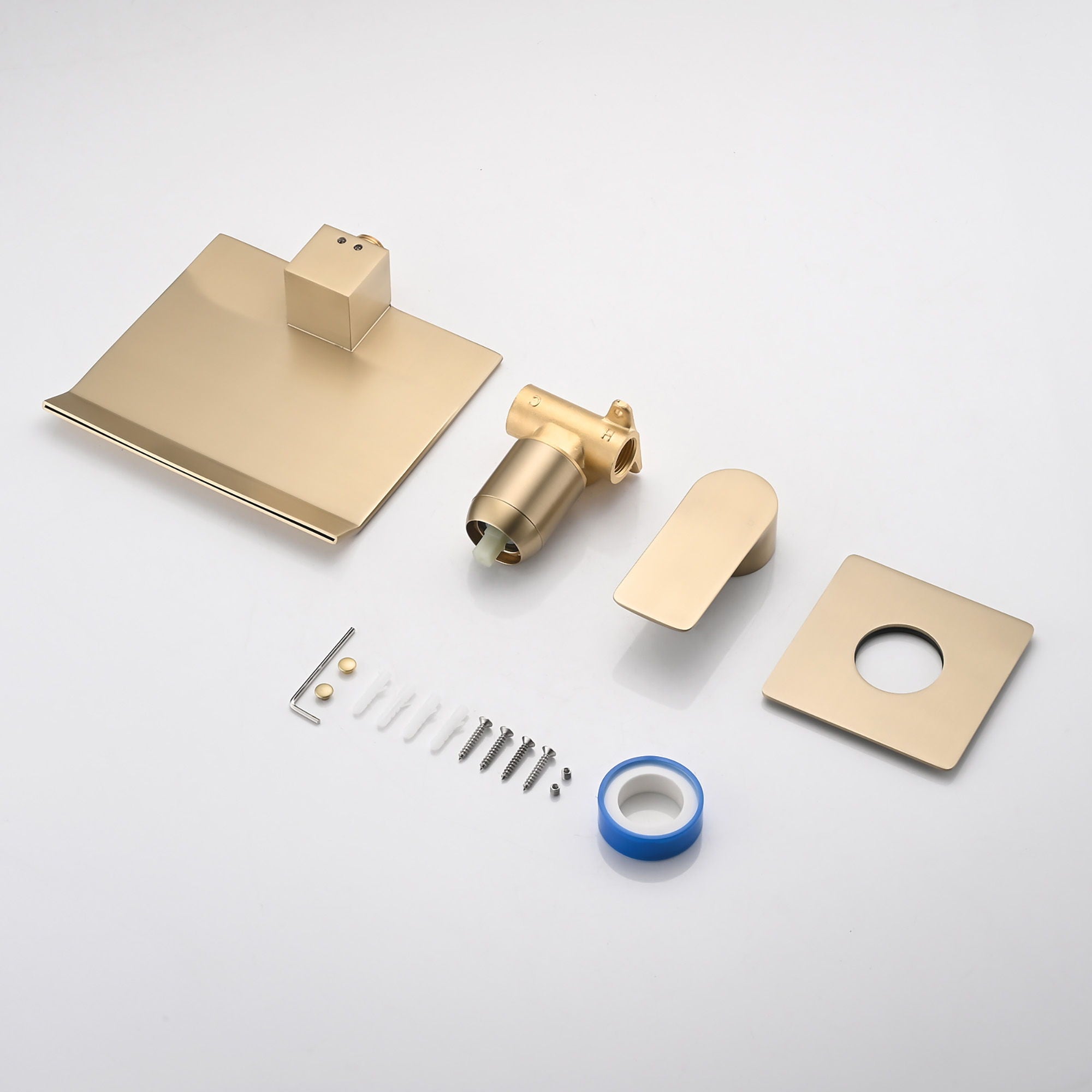 Modern Wall Mount Bathtub Faucet With Waterfall Spout And Single Handle Control - Brushed Gold