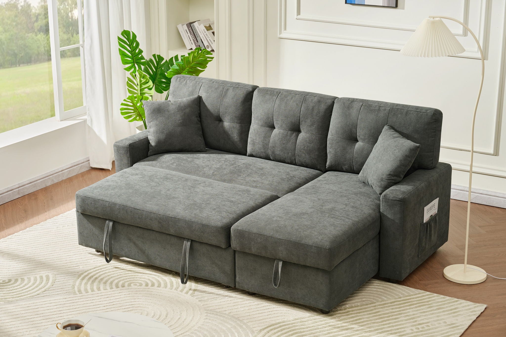 Reversible Sofa Couch Sleeper With Pull Out Bed And USB Port