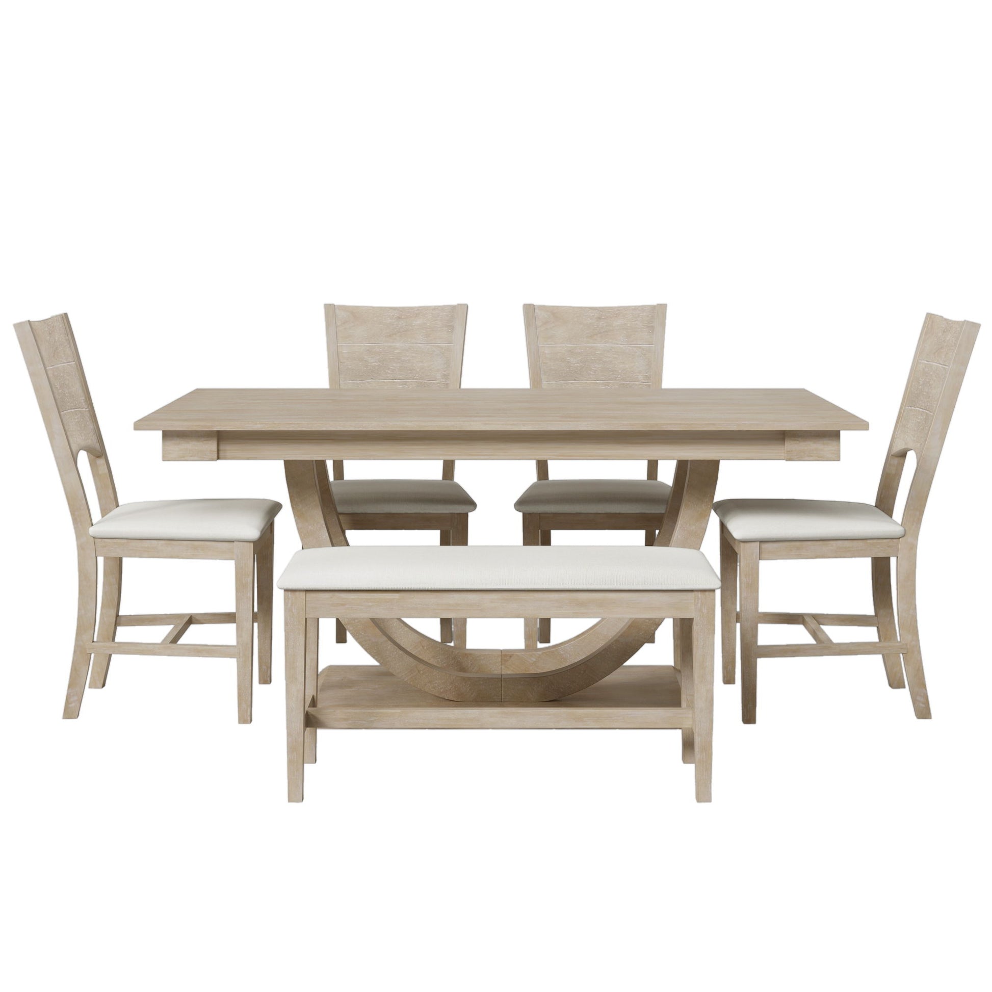 Topmax - 6 Piece Wood Half Round Dining Table Set Kitchen Table Set With Long Bench And 4 Dining Chairs, Modern Style - Best Buy Furniture