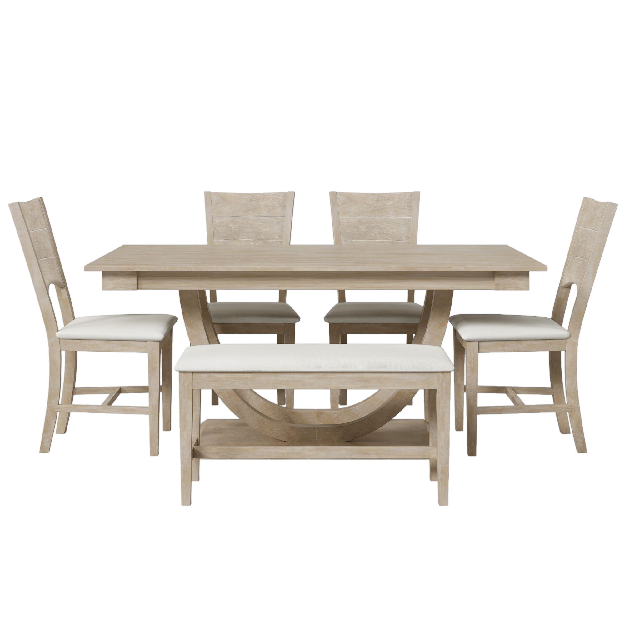 Topmax - 6 Piece Wood Half Round Dining Table Set Kitchen Table Set With Long Bench And 4 Dining Chairs, Modern Style - Best Buy Furniture