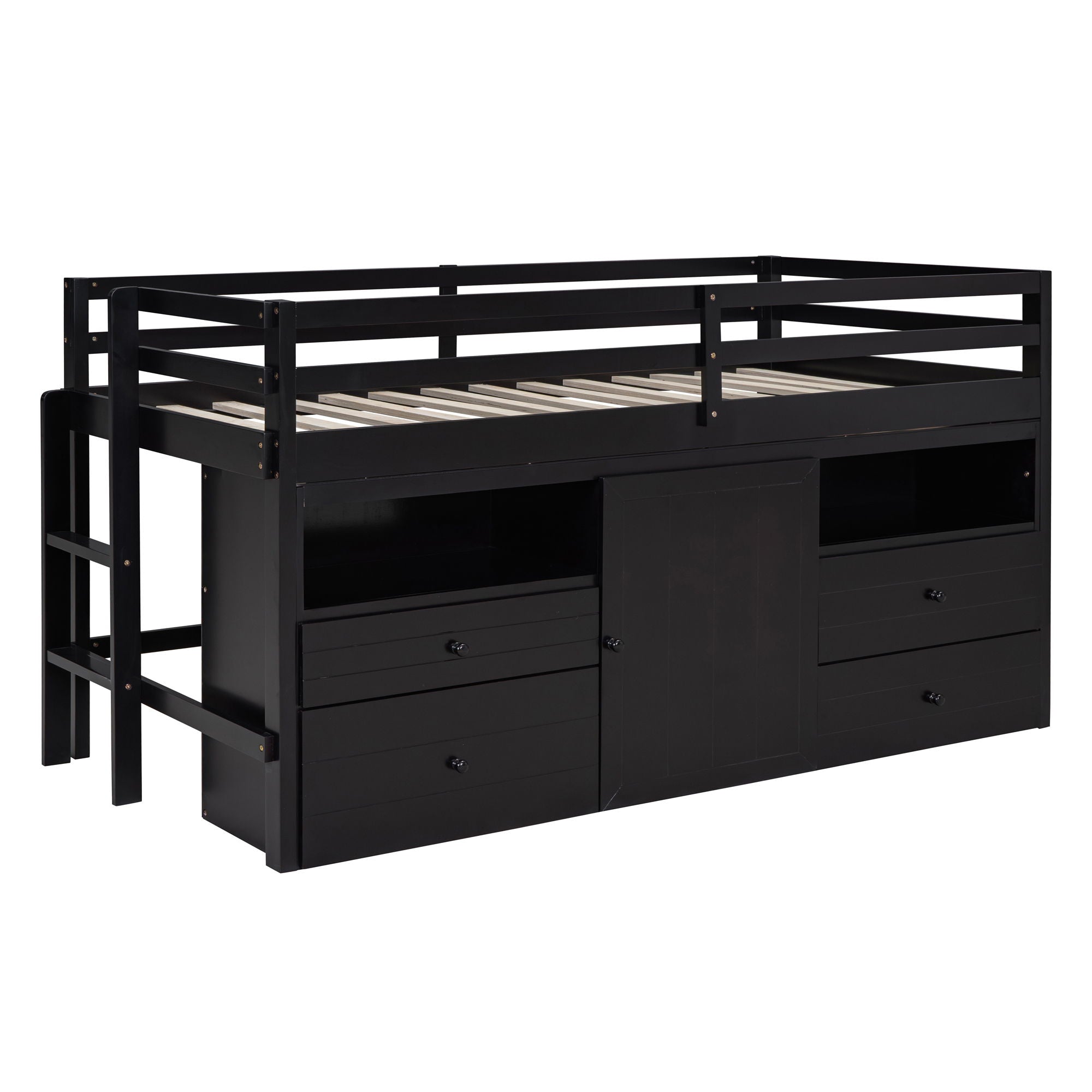 Loft Bed With 4 Drawers, Underneath Cabinet And Shelves