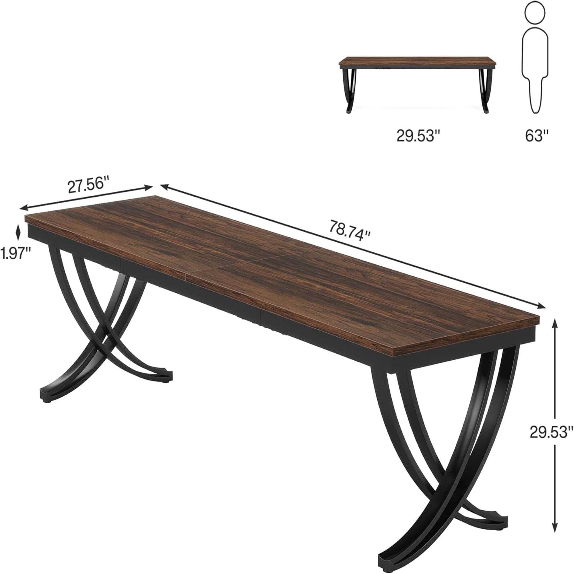 2 Person Desk With X Legs, Extra Long Office Workstation - Brown / Black