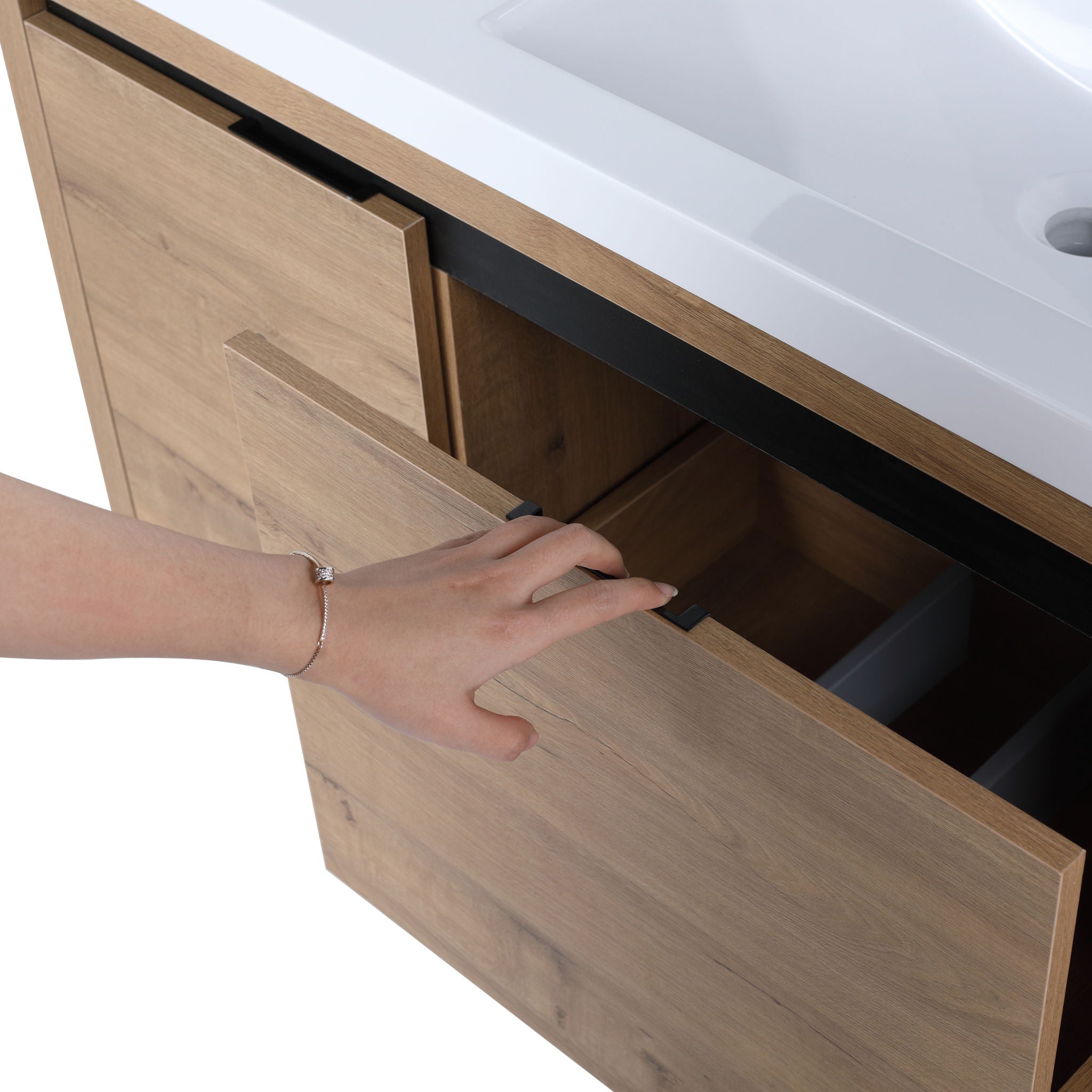 Floating Bathroom Vanity With Resin Sink And Soft Close Doors