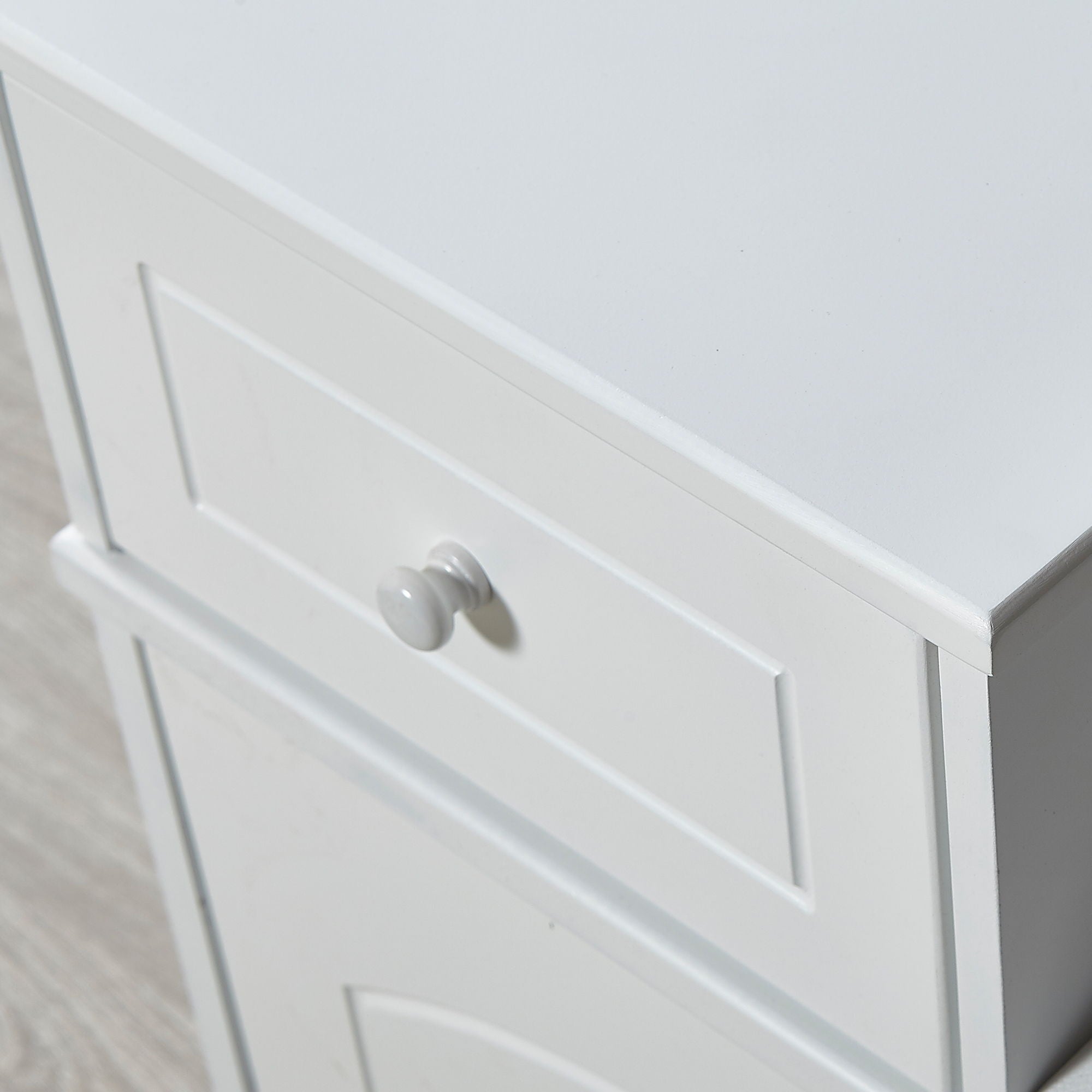 Shoe Storage Bench Cabinet With Fireproof Cushion, Double Doors And Movable Drawer For Door Entrance - White