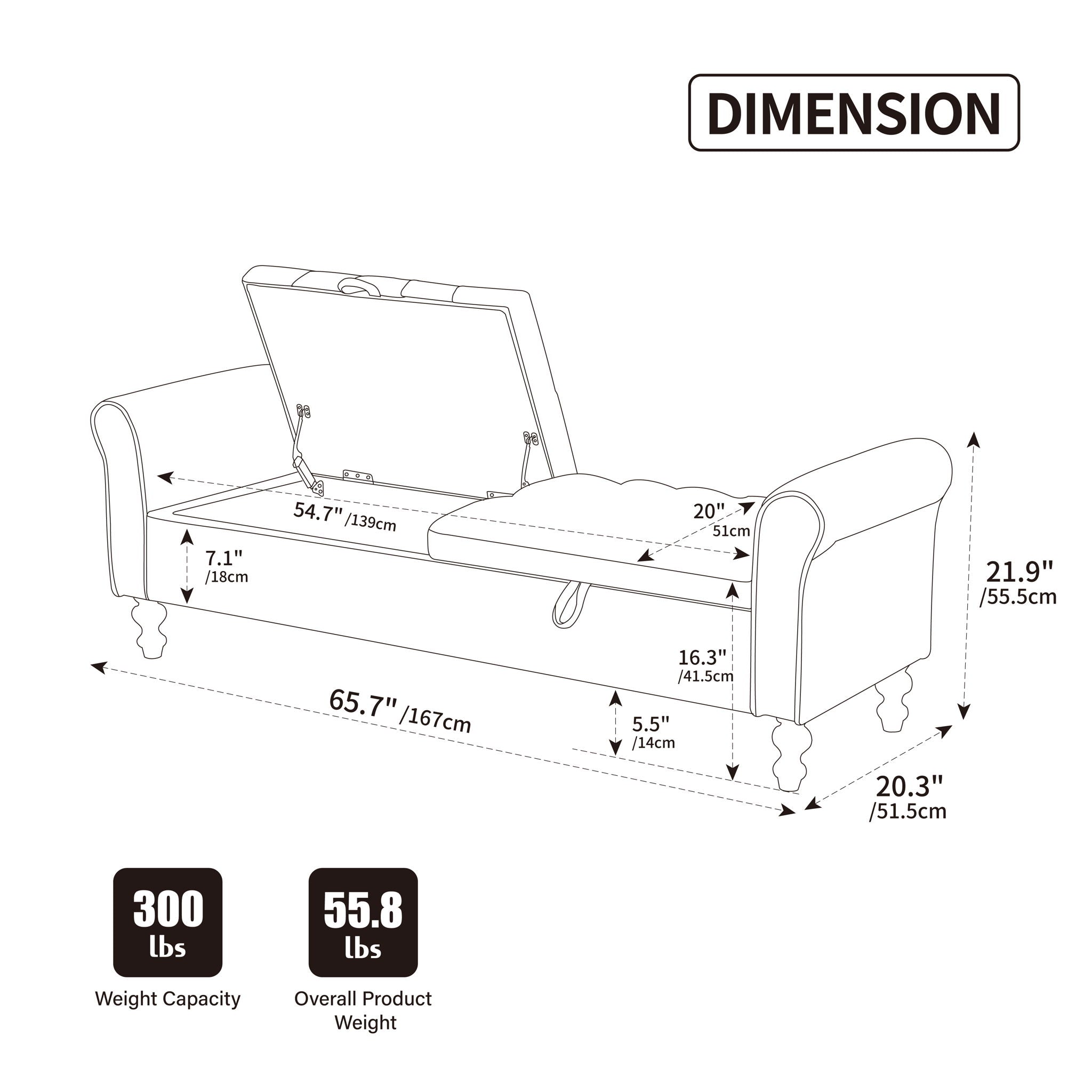 Modern Upholstered Storage Bench With Rolled Armrests]