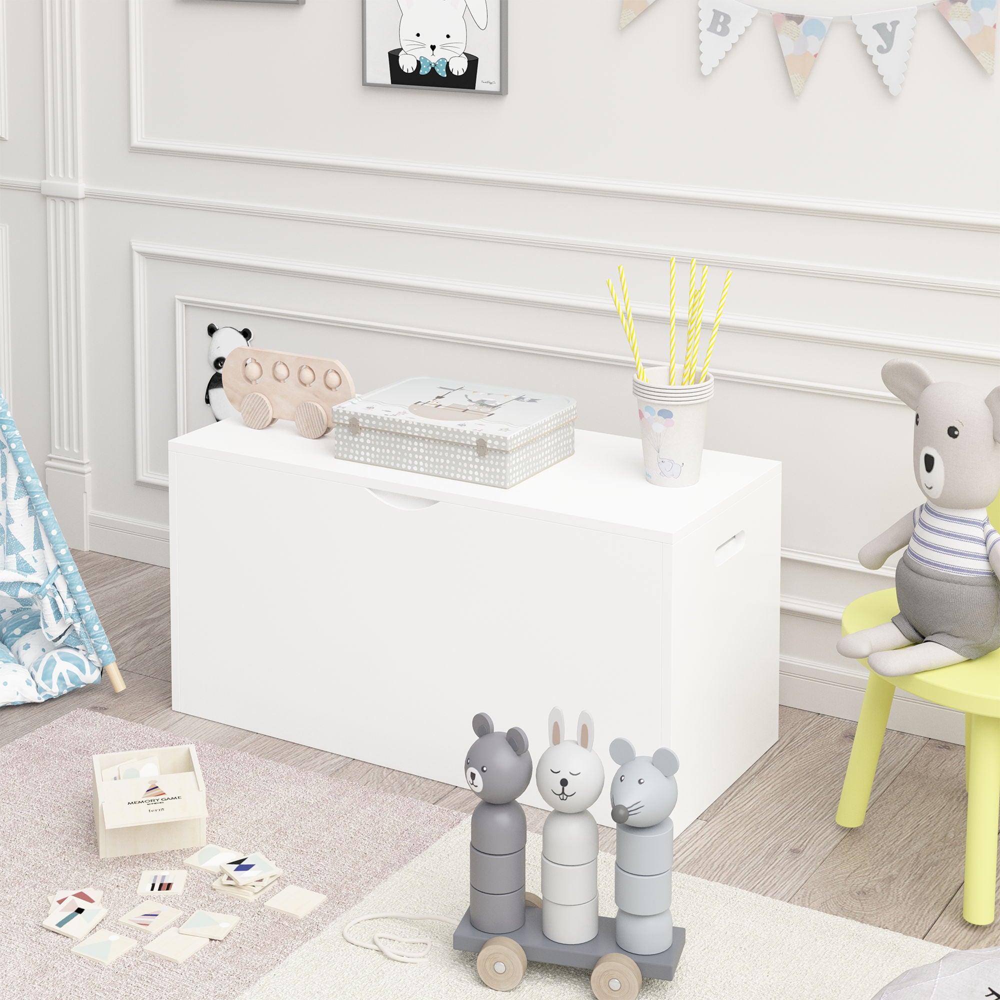 Toy Storage Organizer With Rolling Drawer, Chest With Wheels, Large Pull Out Bin For Nursery - White