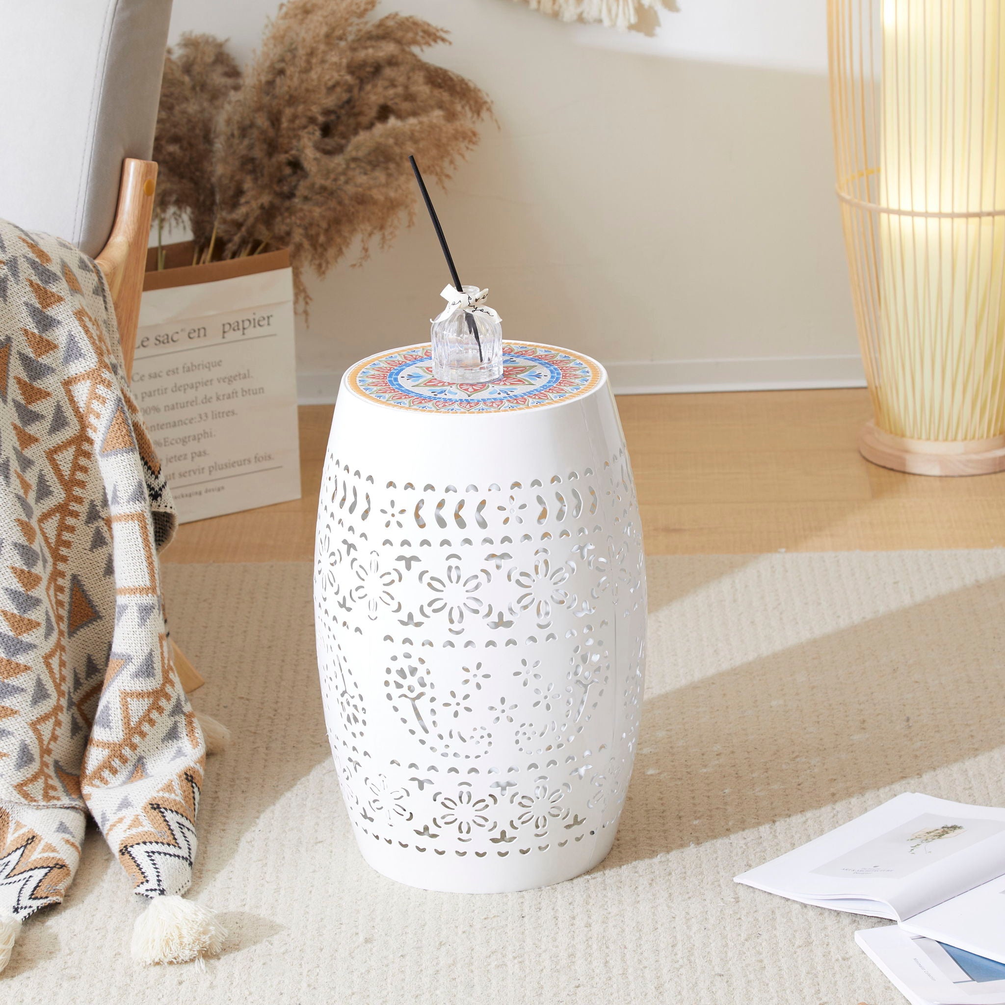 Ruby - Boho Mosaic Side Table With Ceramic Tile Top