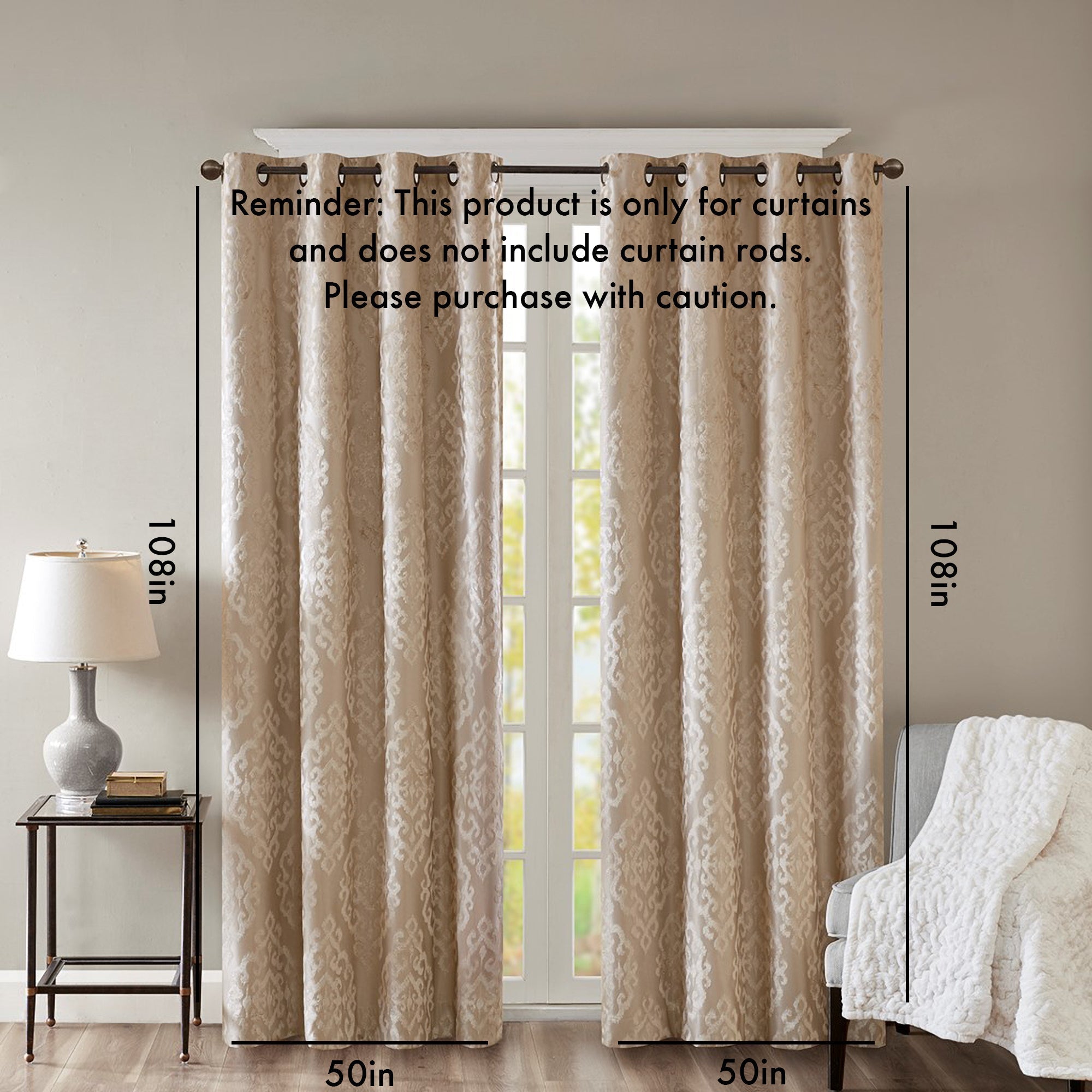 Knitted jacquard damask total blackout grommet top curtain panel (only 1 pc panel)